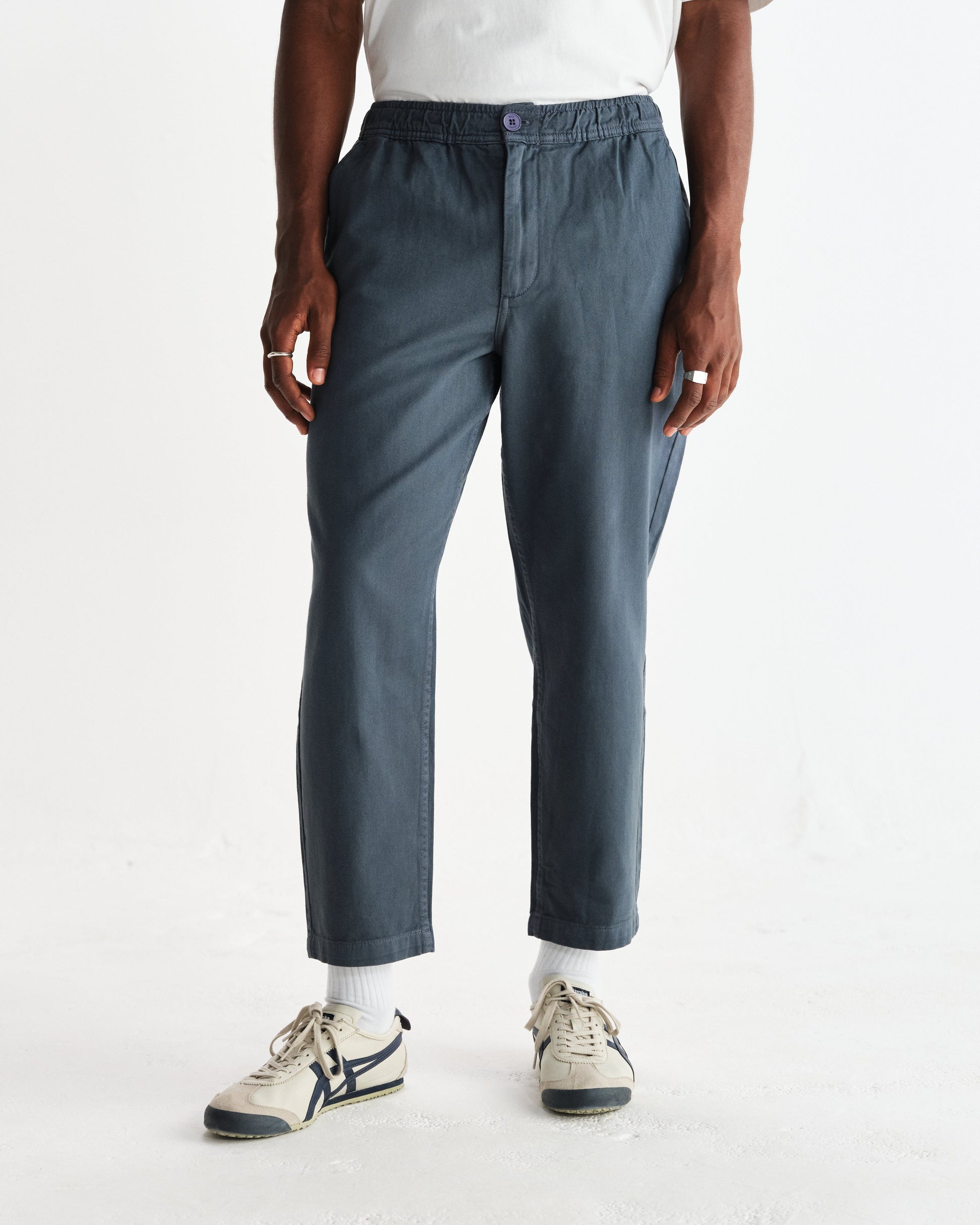 wax london men's Kurt - Petrol Blue Organic Cotton Trousers