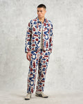 wax london men's Kurt - Red And Blue Spin Jacquard Trousers