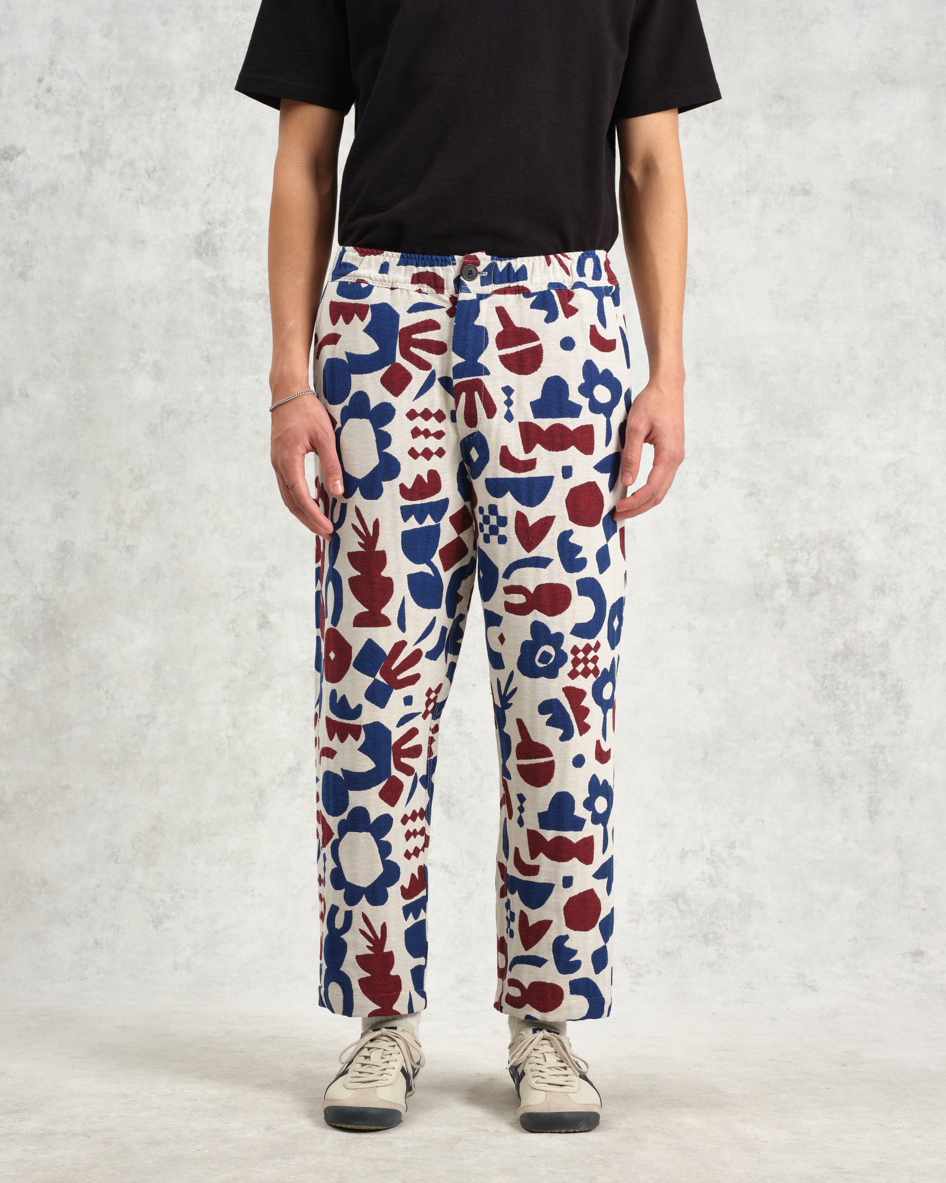wax london men's Kurt - Red And Blue Spin Jacquard Trousers