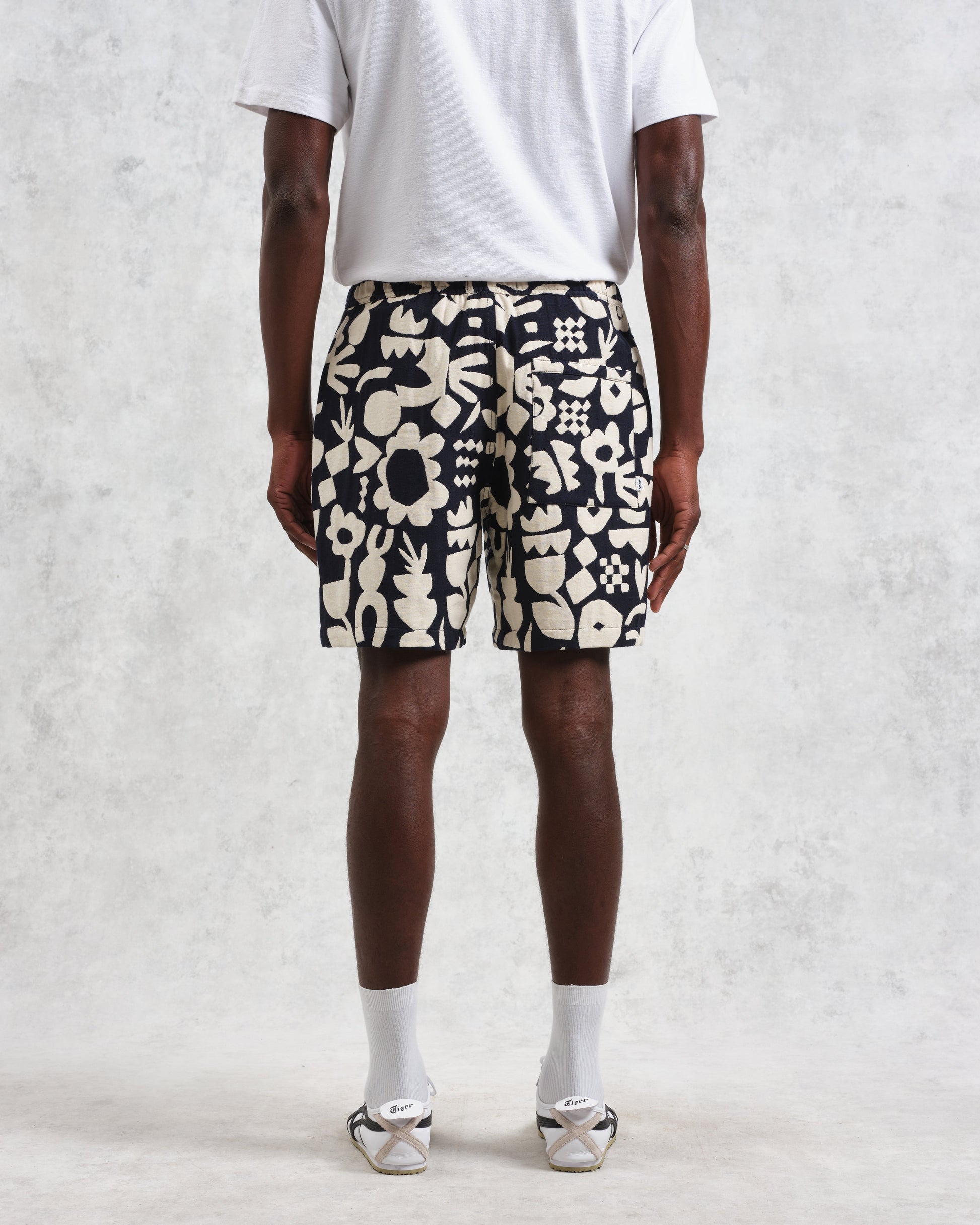 wax london men's Kurt - Navy And Ecru Spin Jacquard Shorts