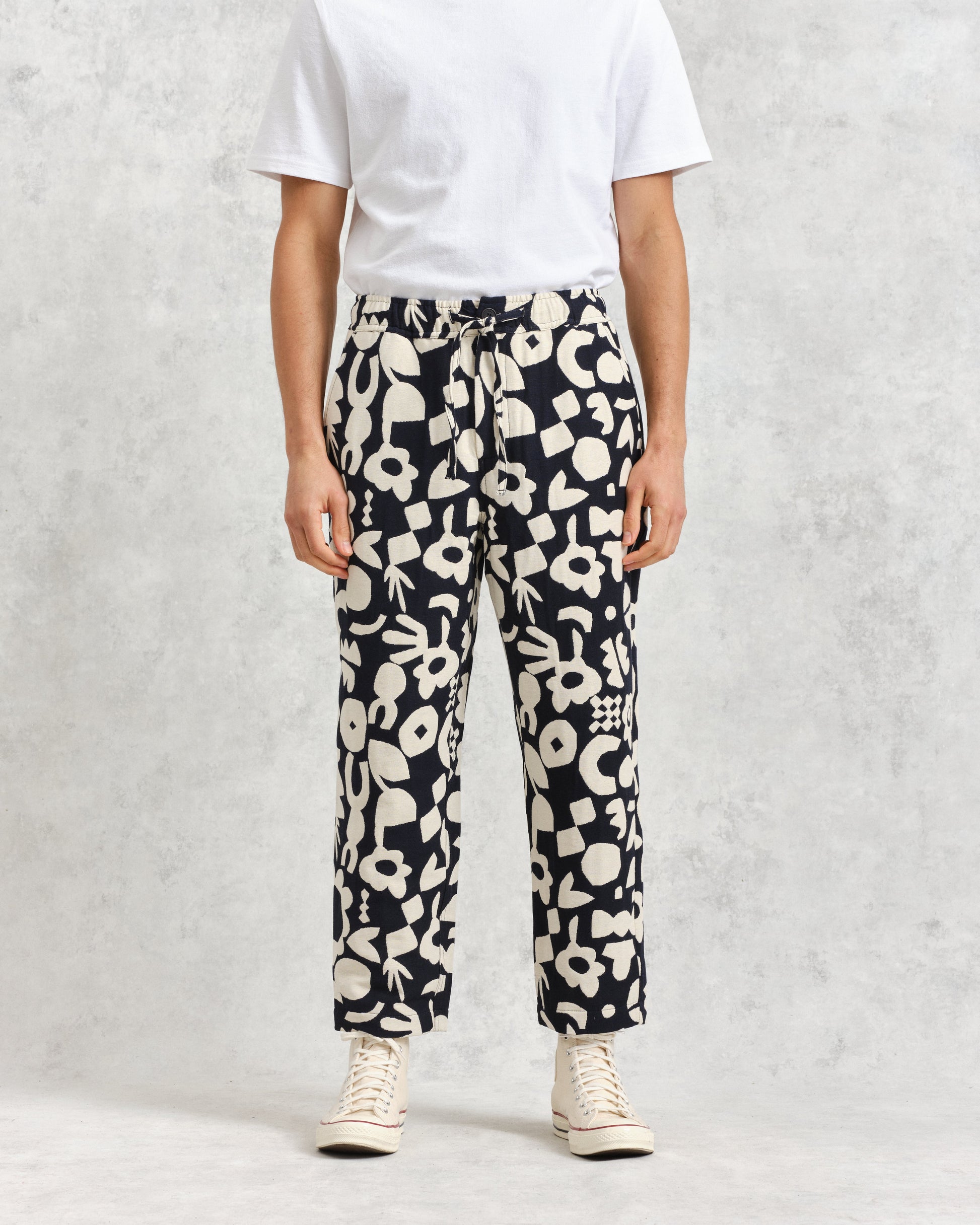 wax london men's Kurt - Navy And Ecru Spin Jacquard Trousers