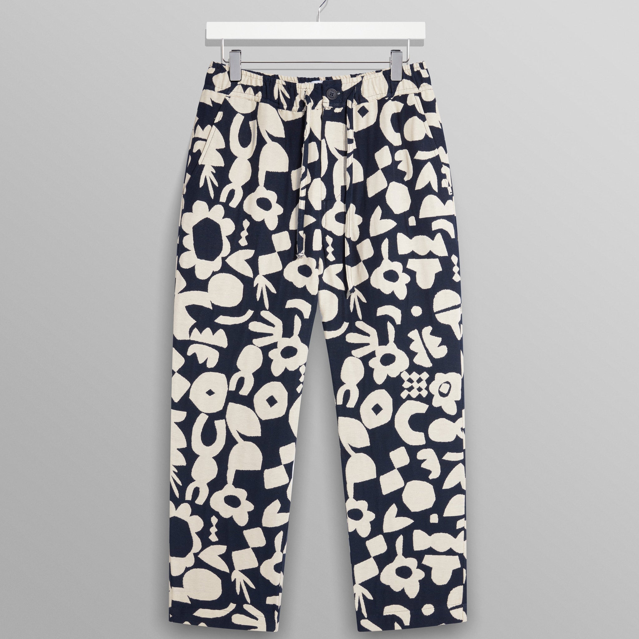 wax london men's Kurt - Navy And Ecru Spin Jacquard Trousers