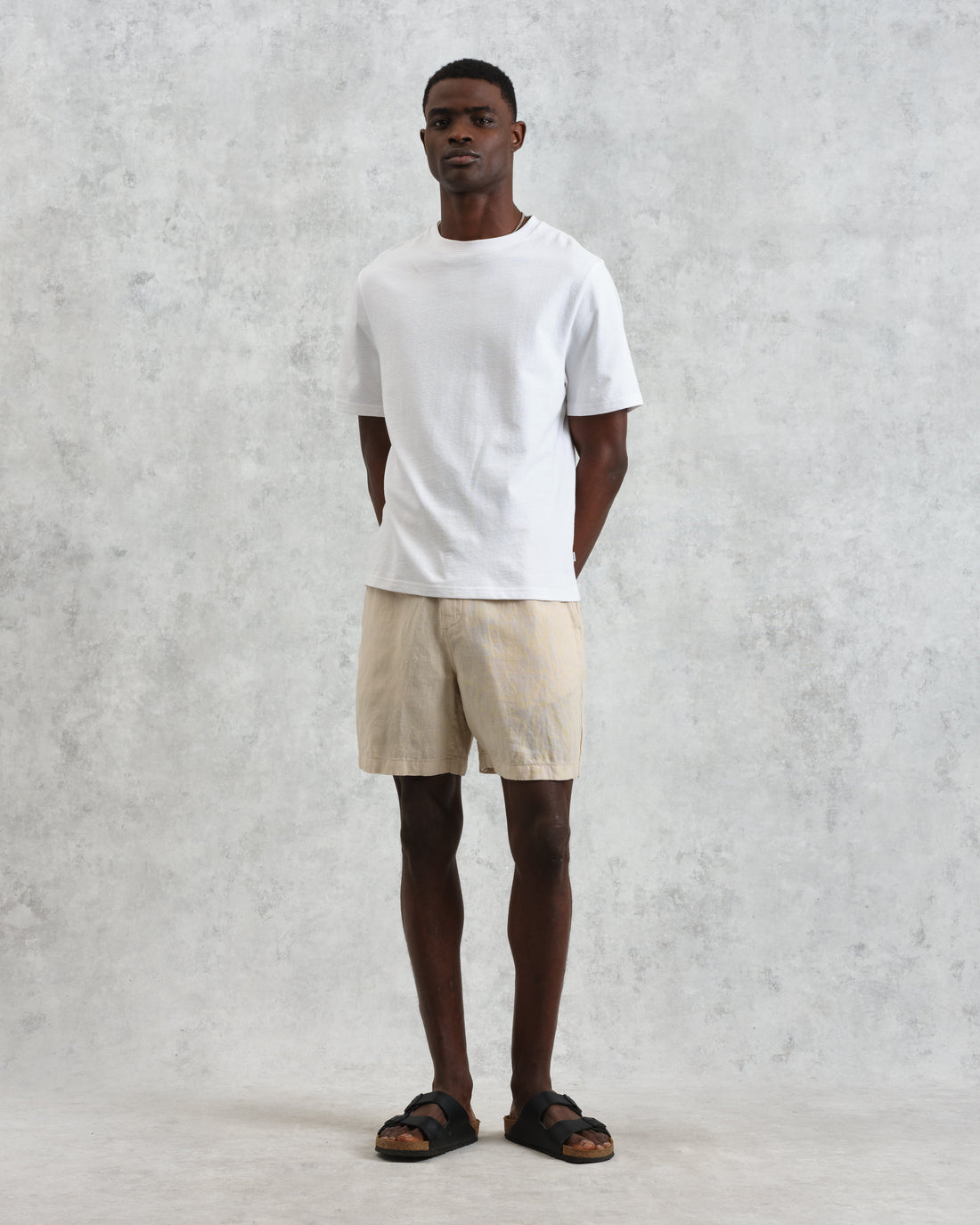 wax london men's Kurt - Washed Beige Linen Shorts
