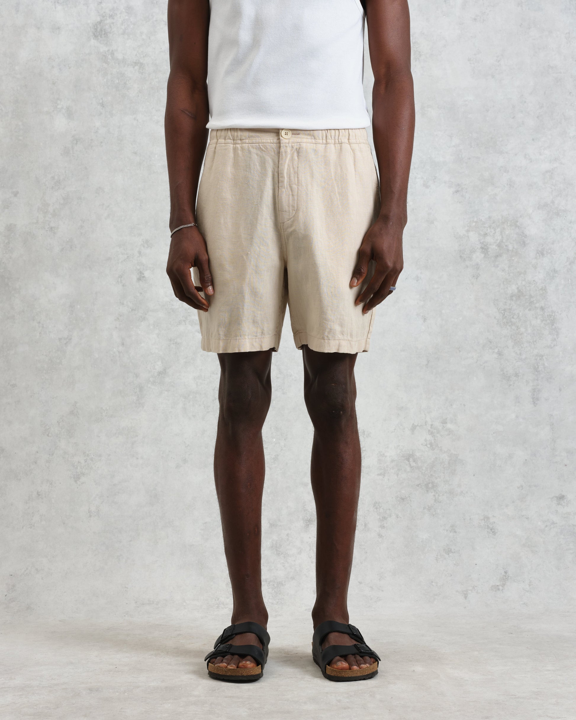 wax london men's Kurt - Washed Beige Linen Shorts