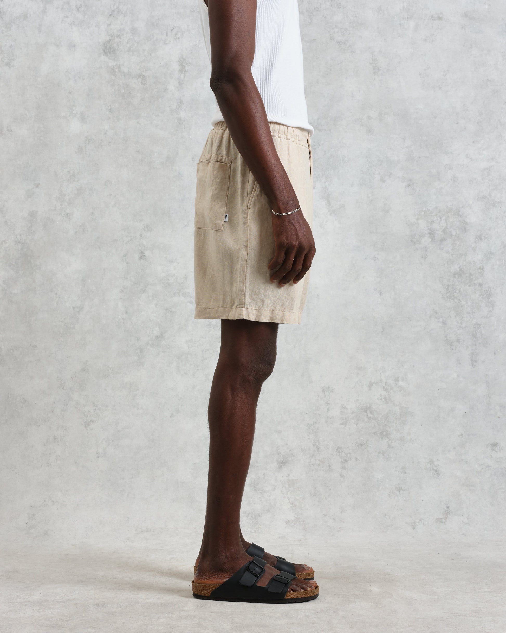wax london men's Kurt - Washed Beige Linen Shorts