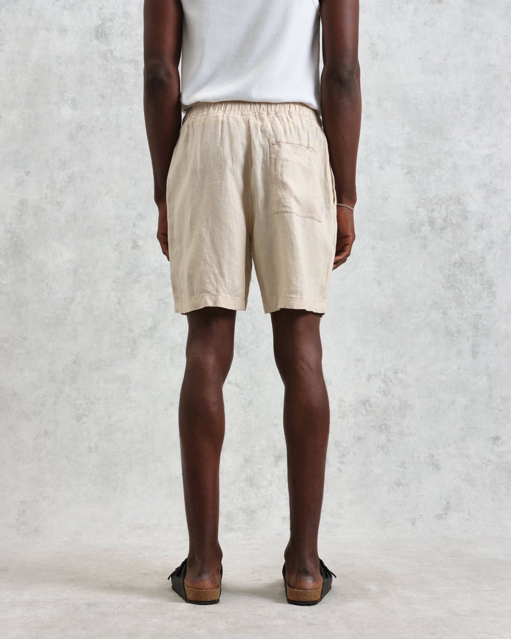 wax london men's Kurt - Washed Beige Linen Shorts