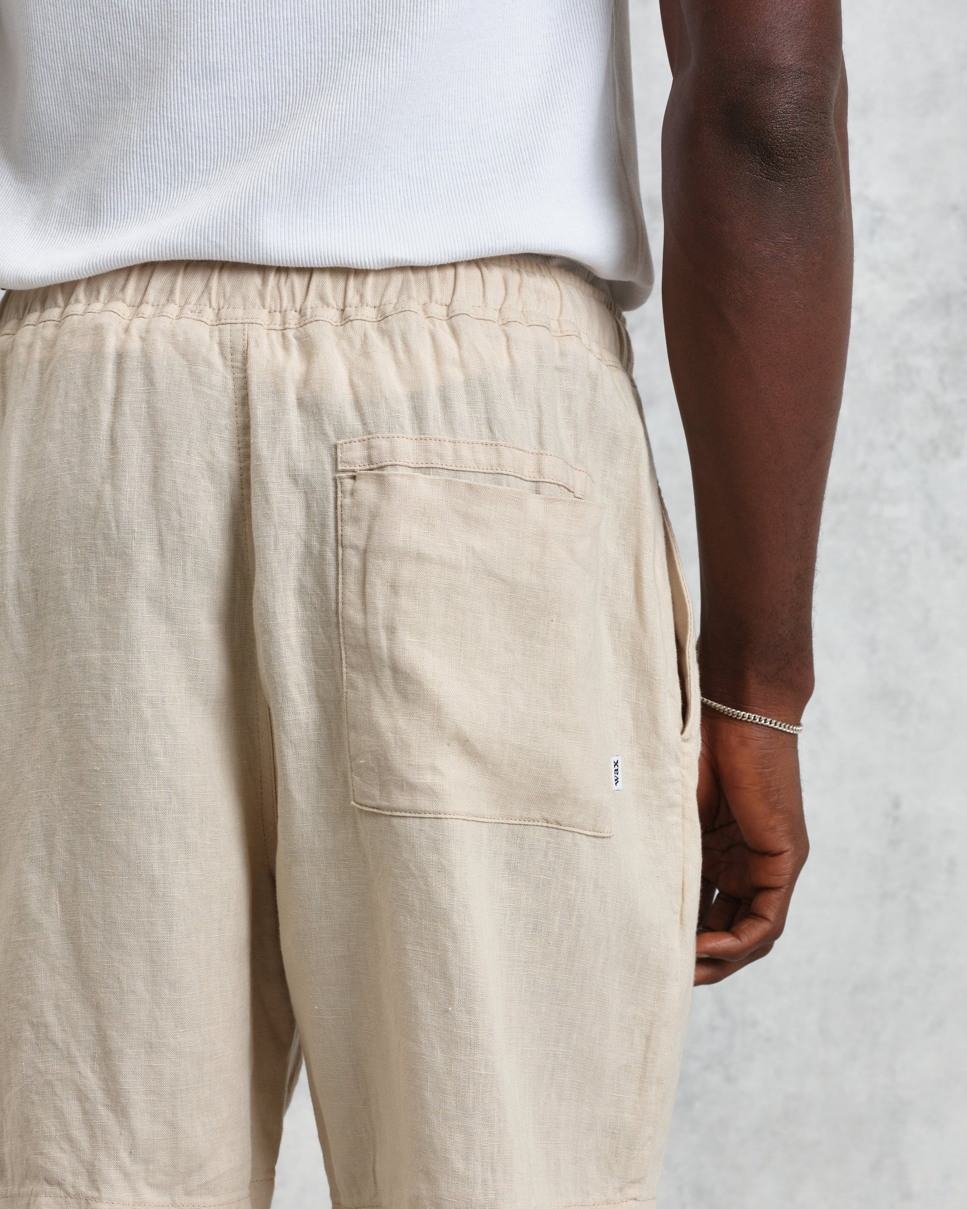 wax london men's Kurt - Washed Beige Linen Shorts