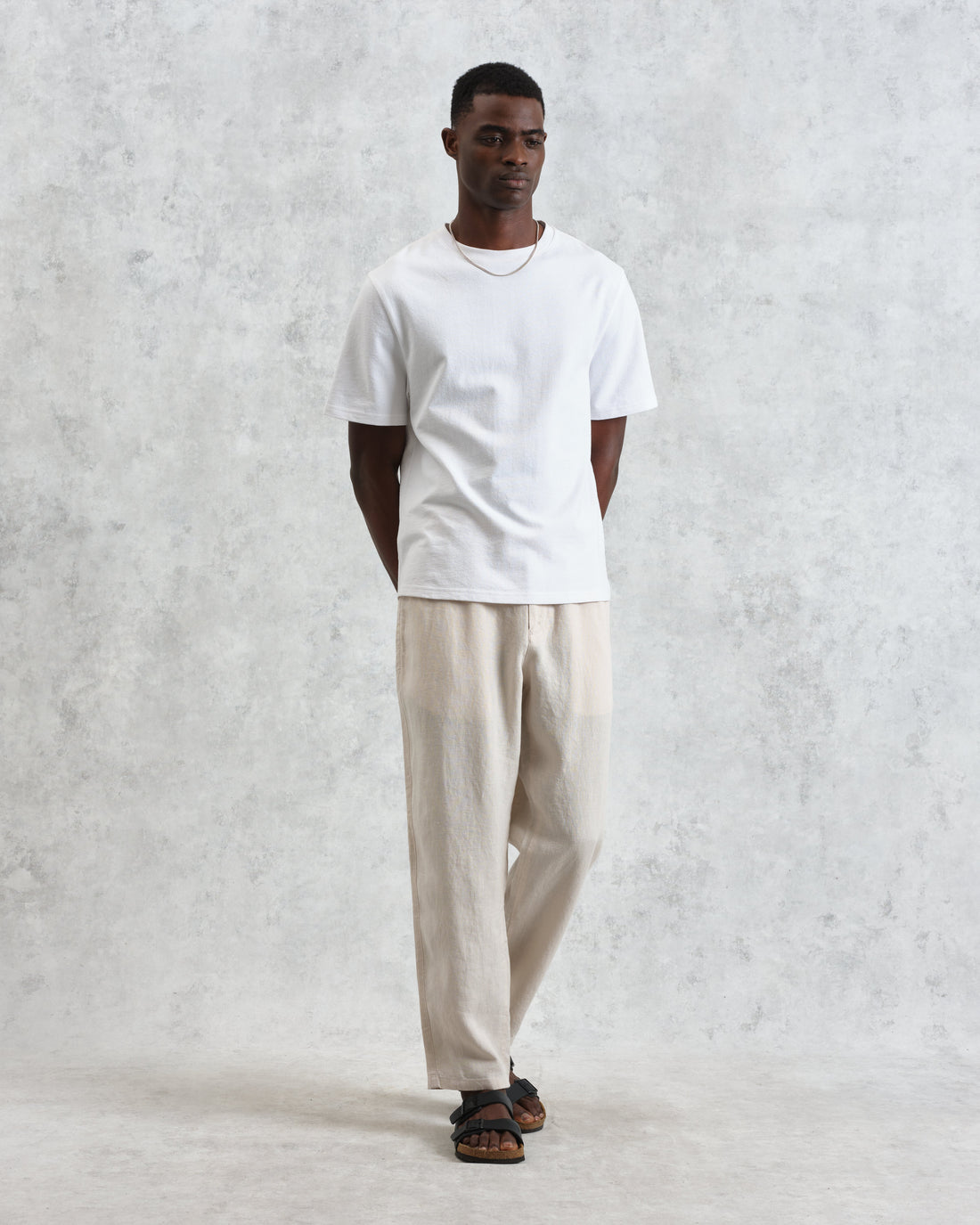 wax london men's Kurt - Washed Beige Linen Trousers