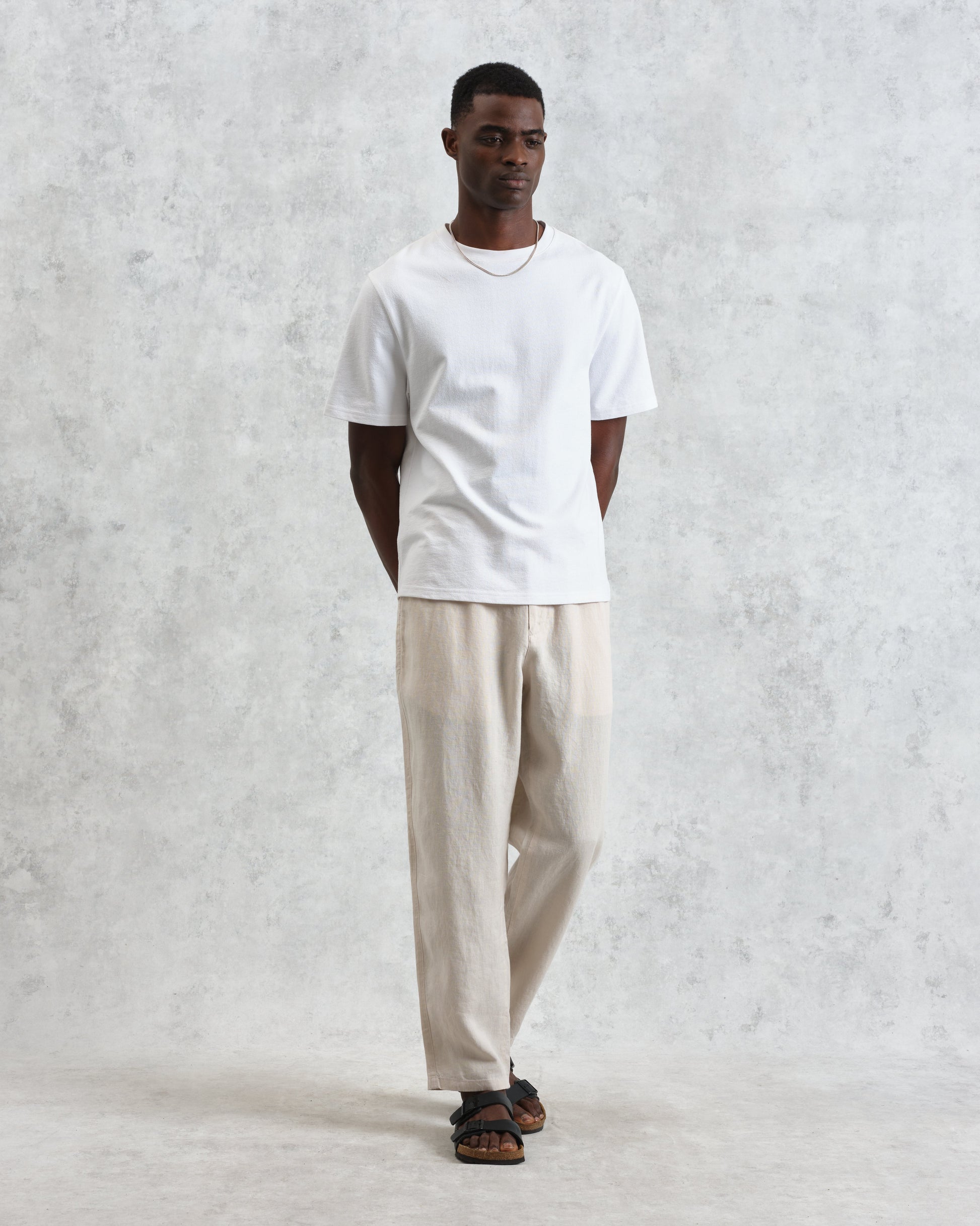 wax london men's Kurt - Washed Beige Linen Trousers