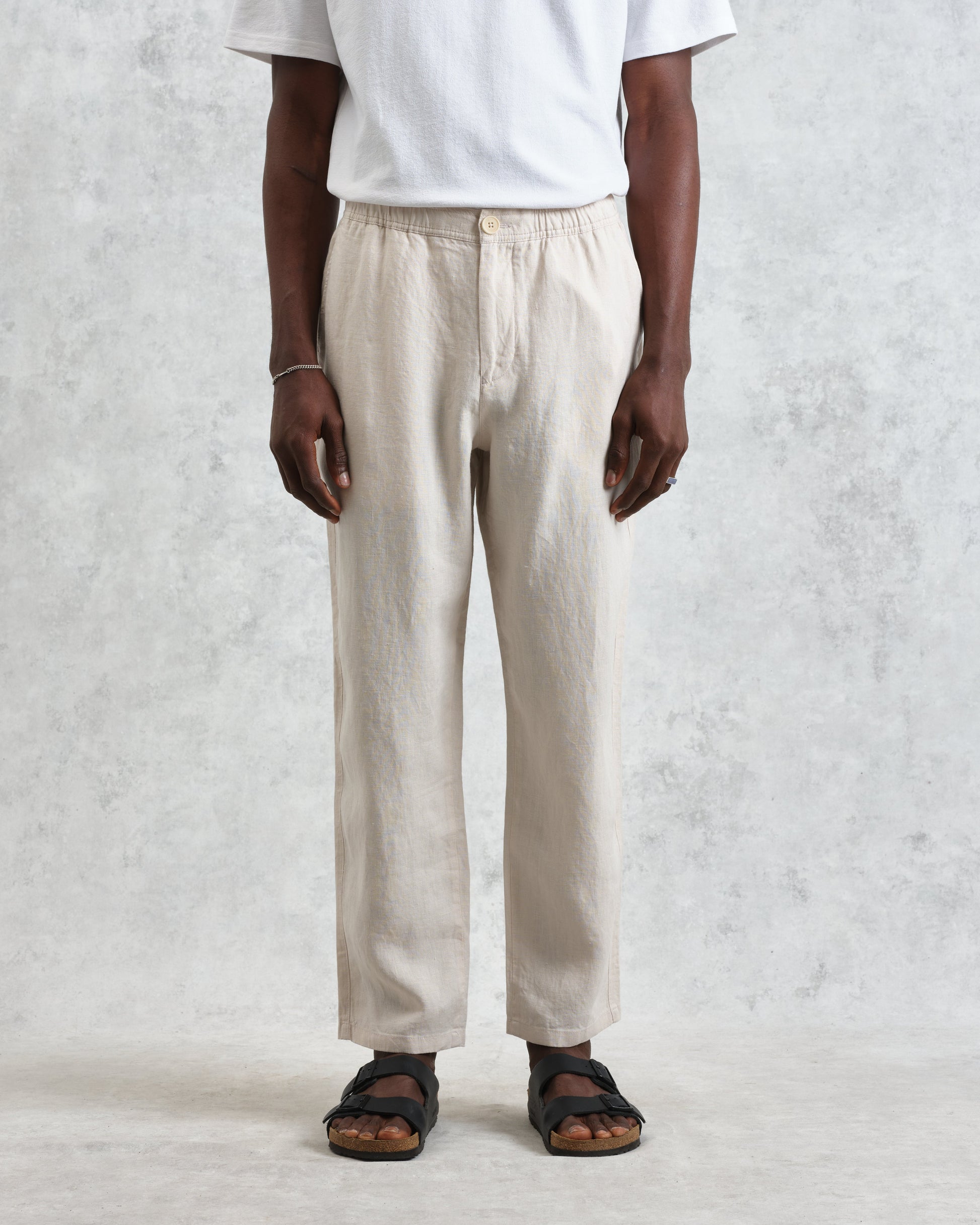 wax london men's Kurt - Washed Beige Linen Trousers