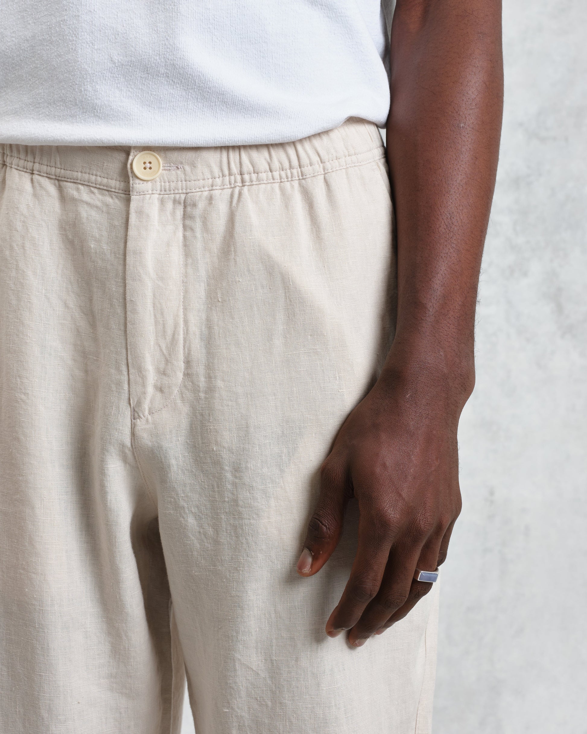 wax london men's Kurt - Washed Beige Linen Trousers