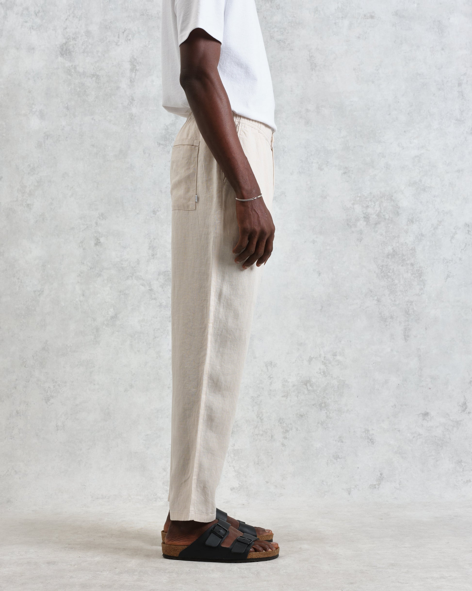 wax london men's Kurt - Washed Beige Linen Trousers