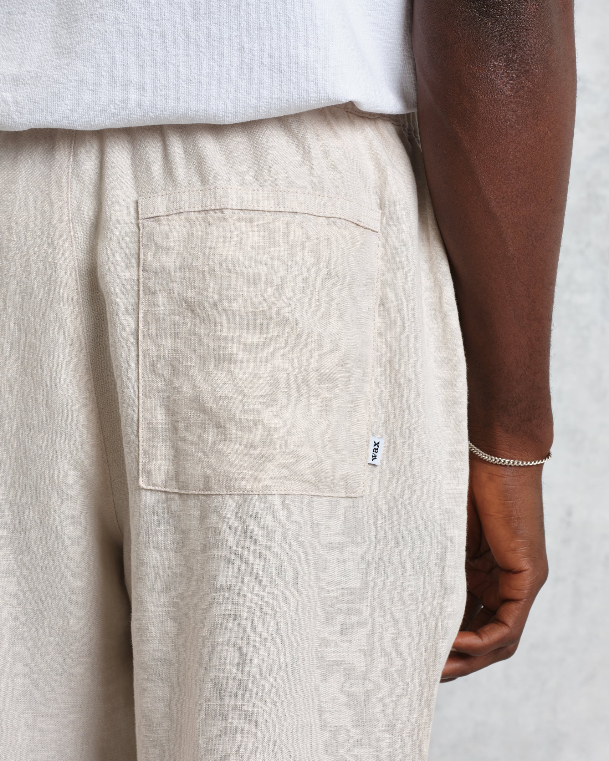 wax london men's Kurt - Washed Beige Linen Trousers