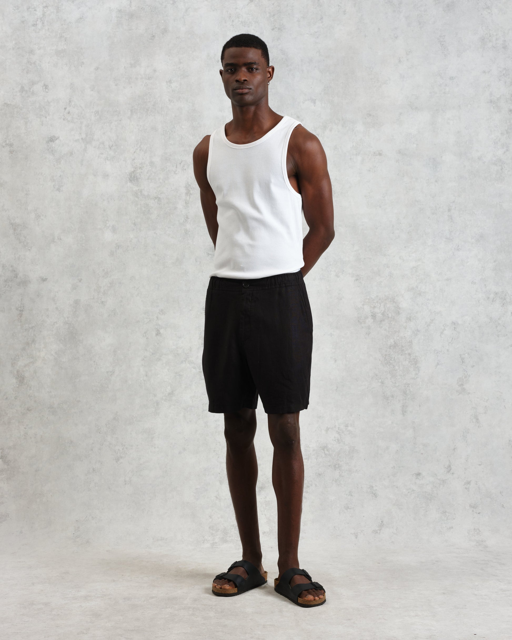 wax london men's Kurt - Washed Black Linen Shorts