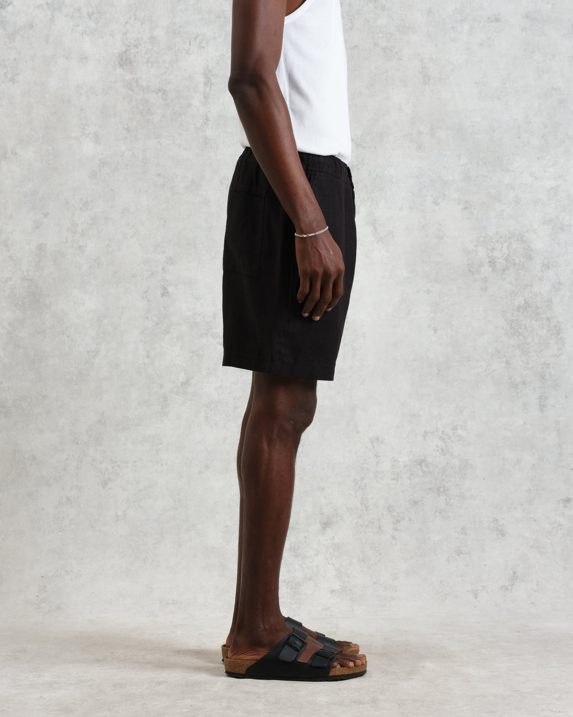 wax london men's Kurt - Washed Black Linen Shorts
