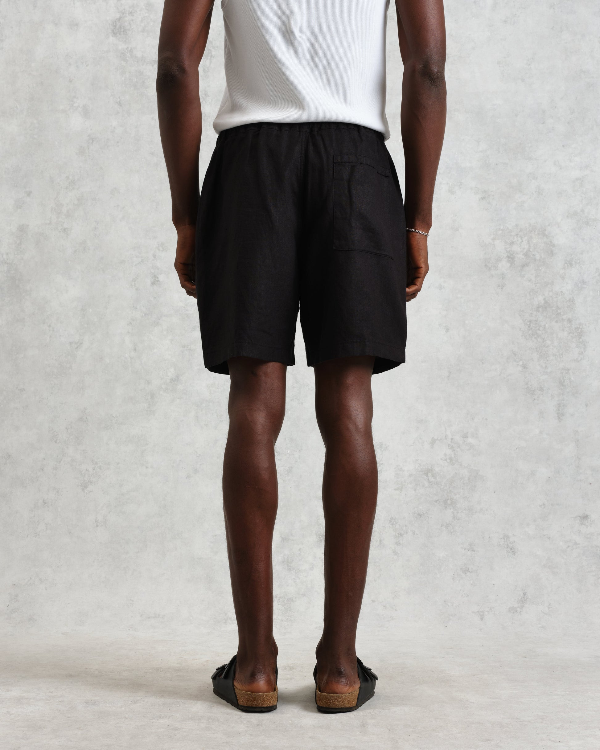 wax london men's Kurt - Washed Black Linen Shorts