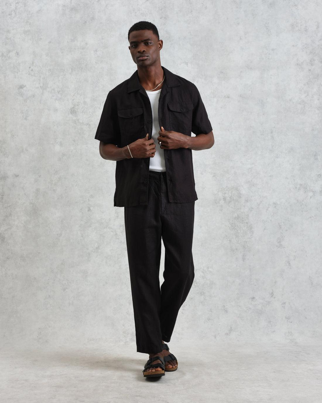 wax london men's Kurt - Washed Black Linen Trousers