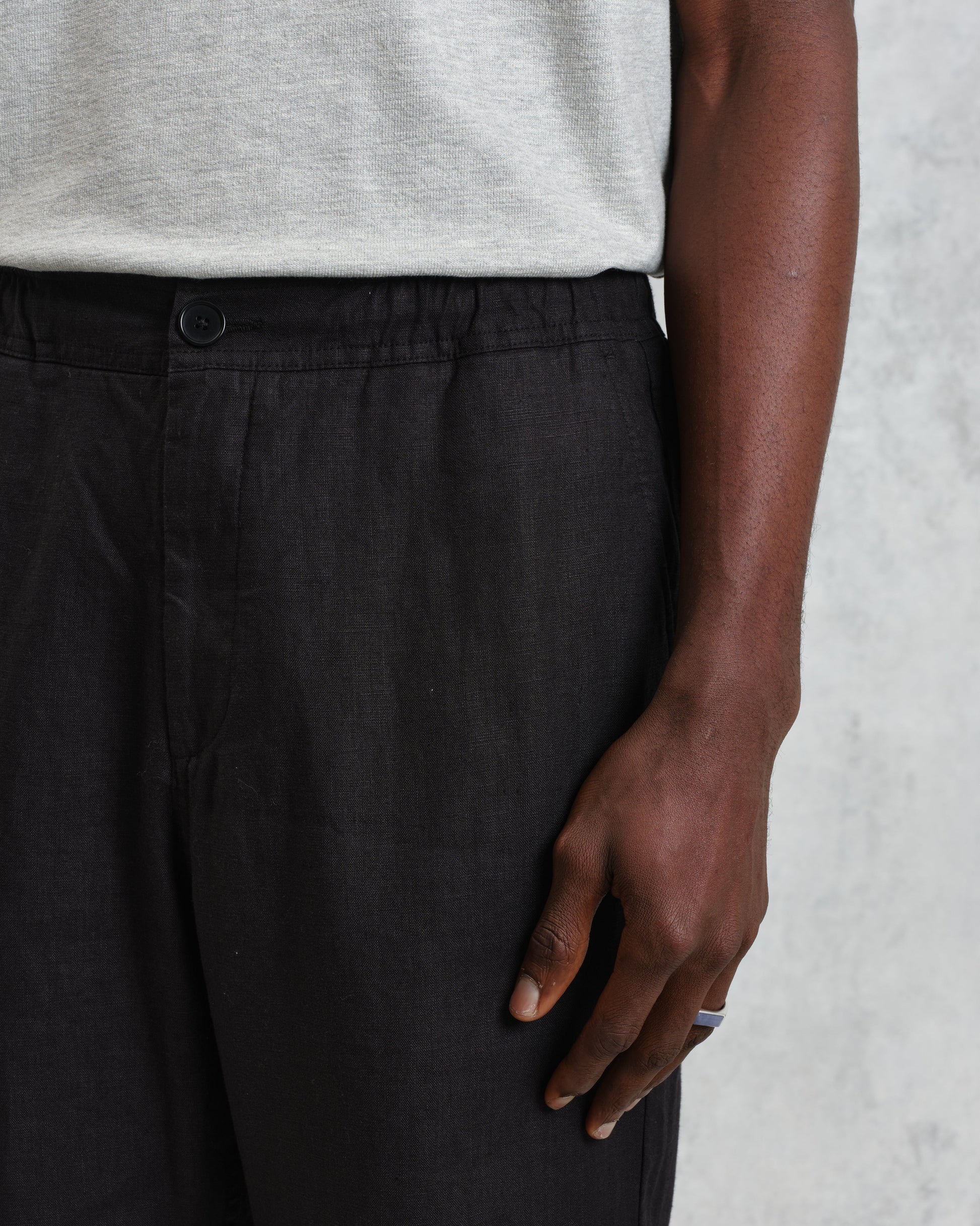wax london men's Kurt - Washed Black Linen Trousers