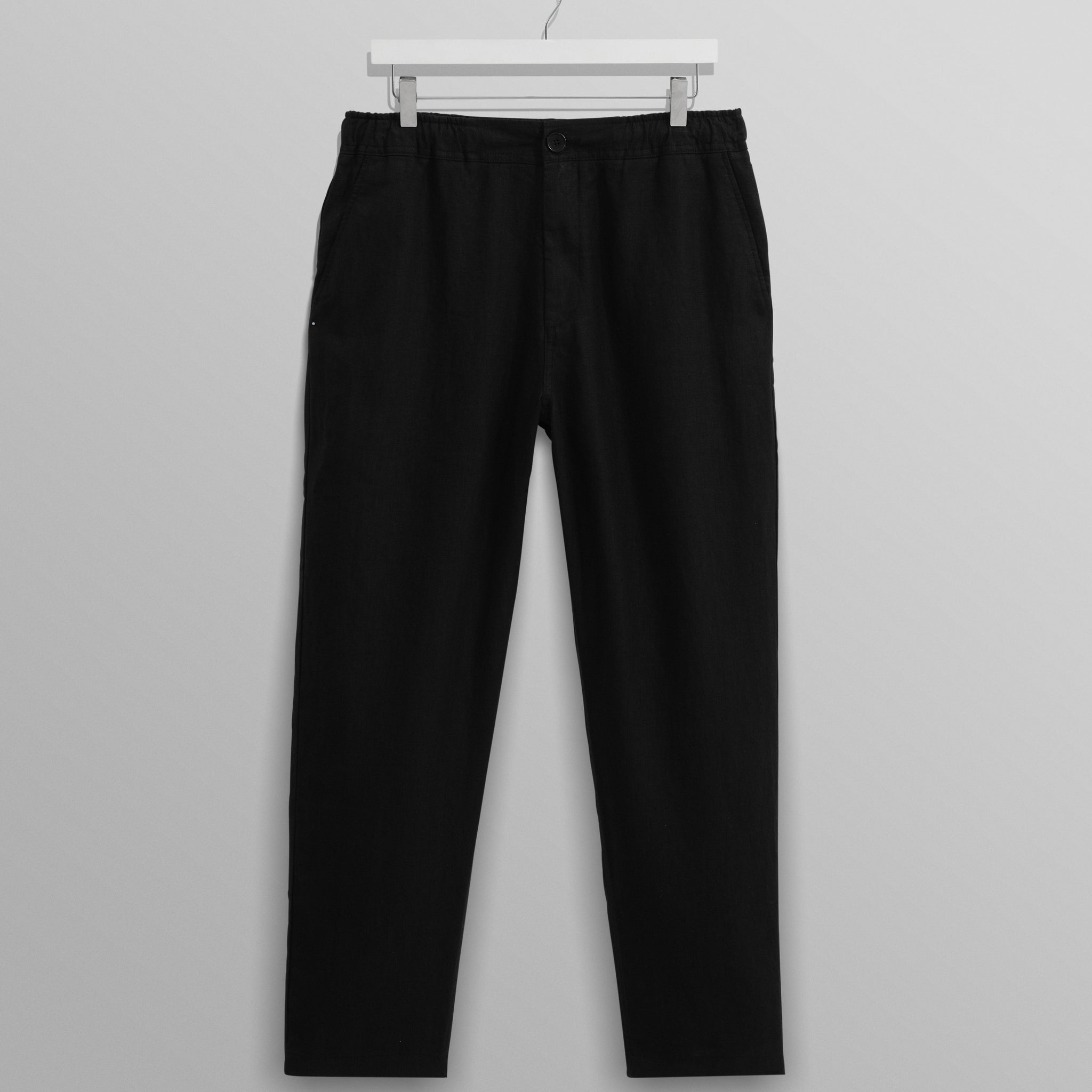 wax london men's Kurt - Washed Black Linen Trousers