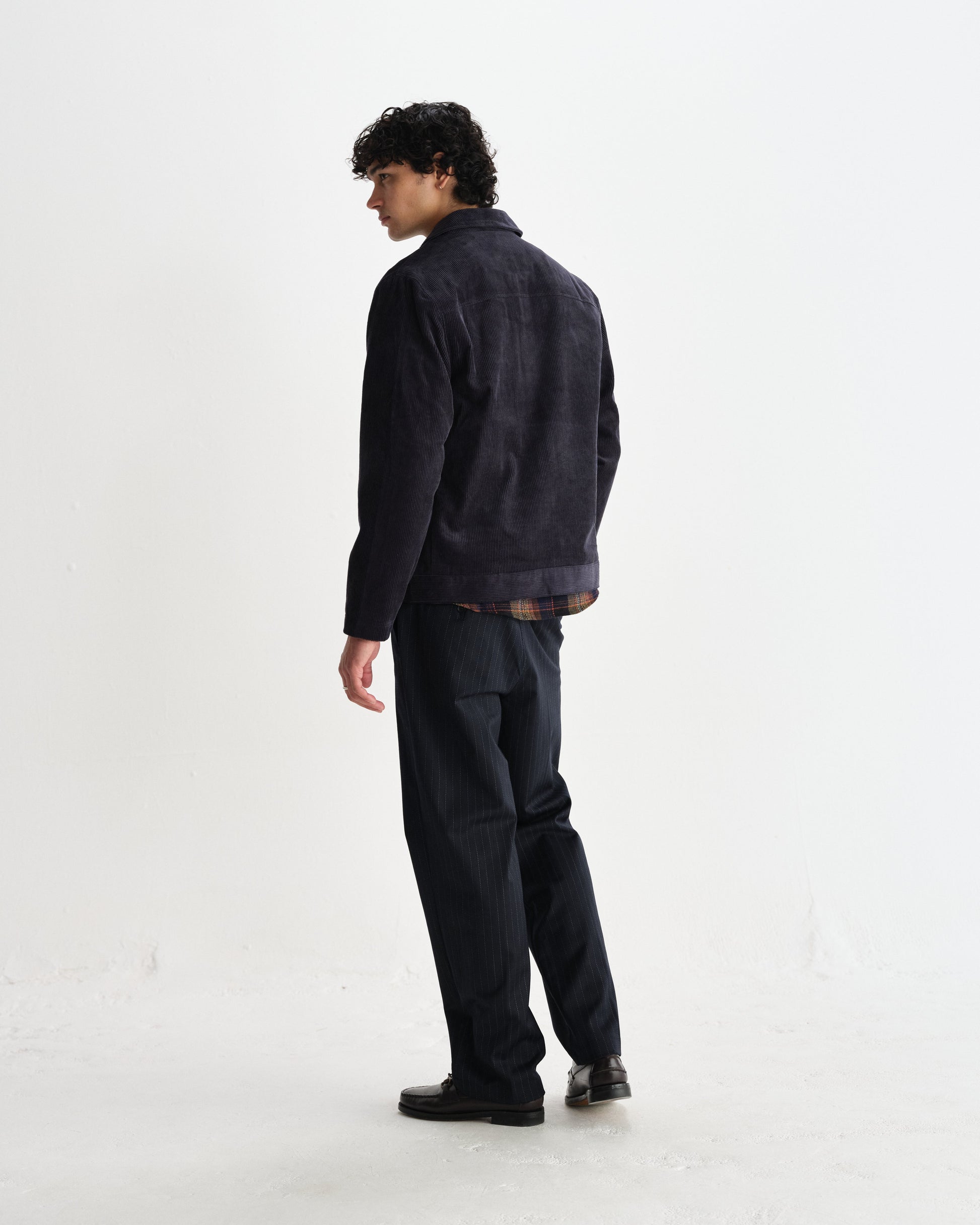 wax london men's Landmark - Navy Corduroy Chore Jacket