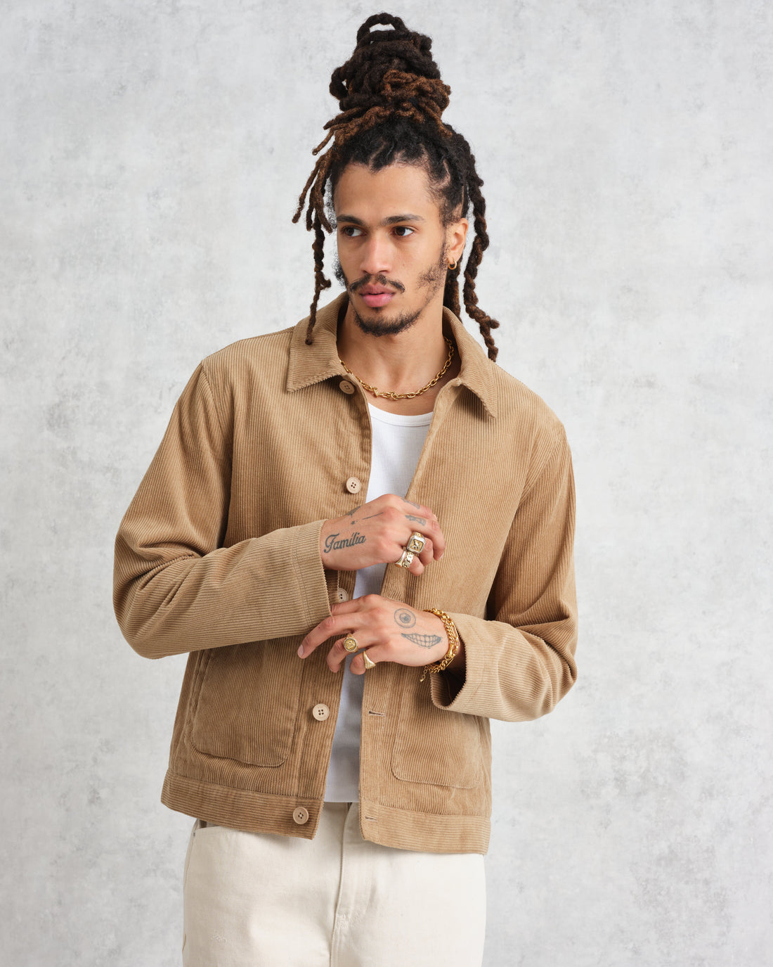 wax london men's Landmark - Sand Corduroy Chore Jacket