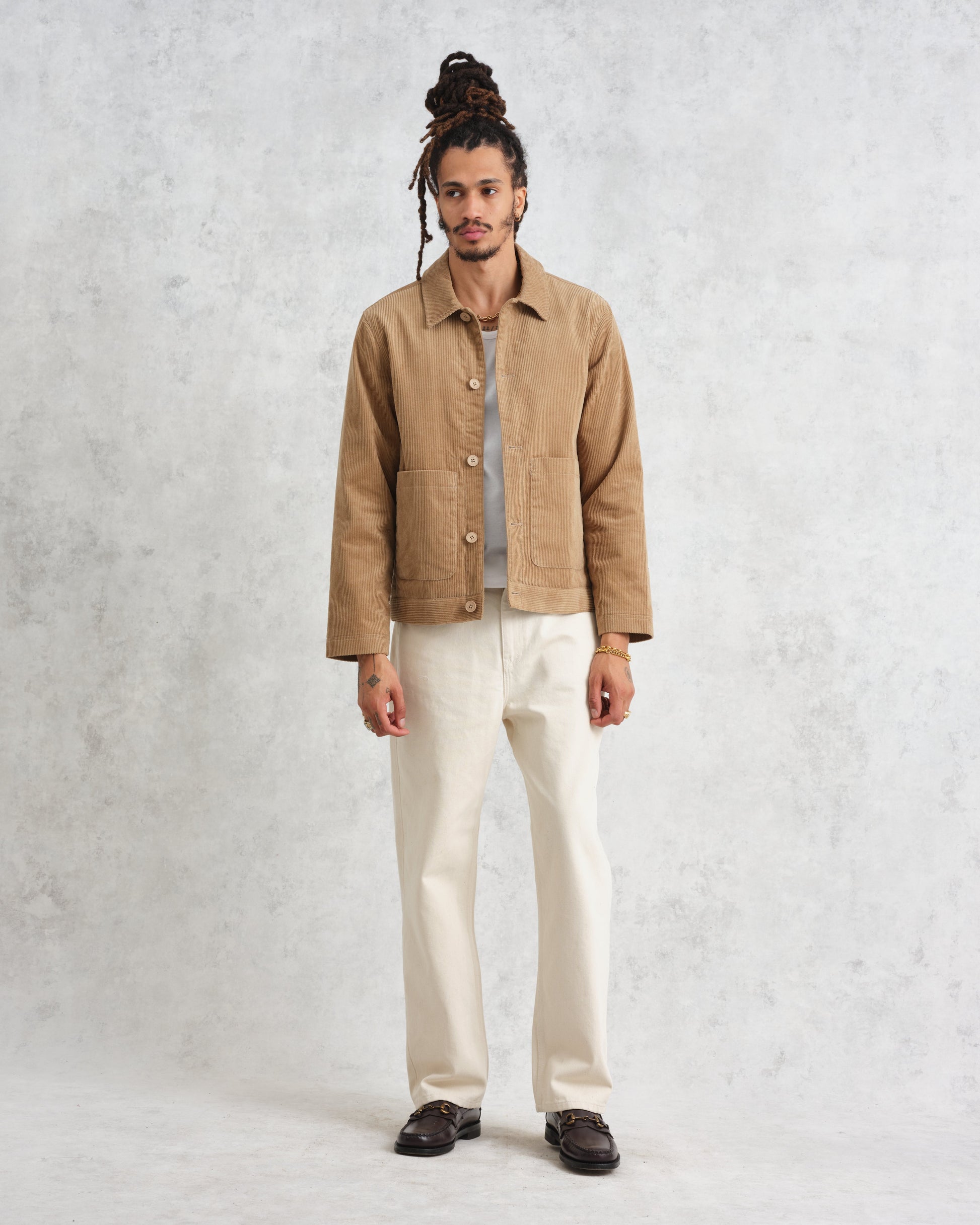 wax london men's Landmark - Sand Corduroy Chore Jacket