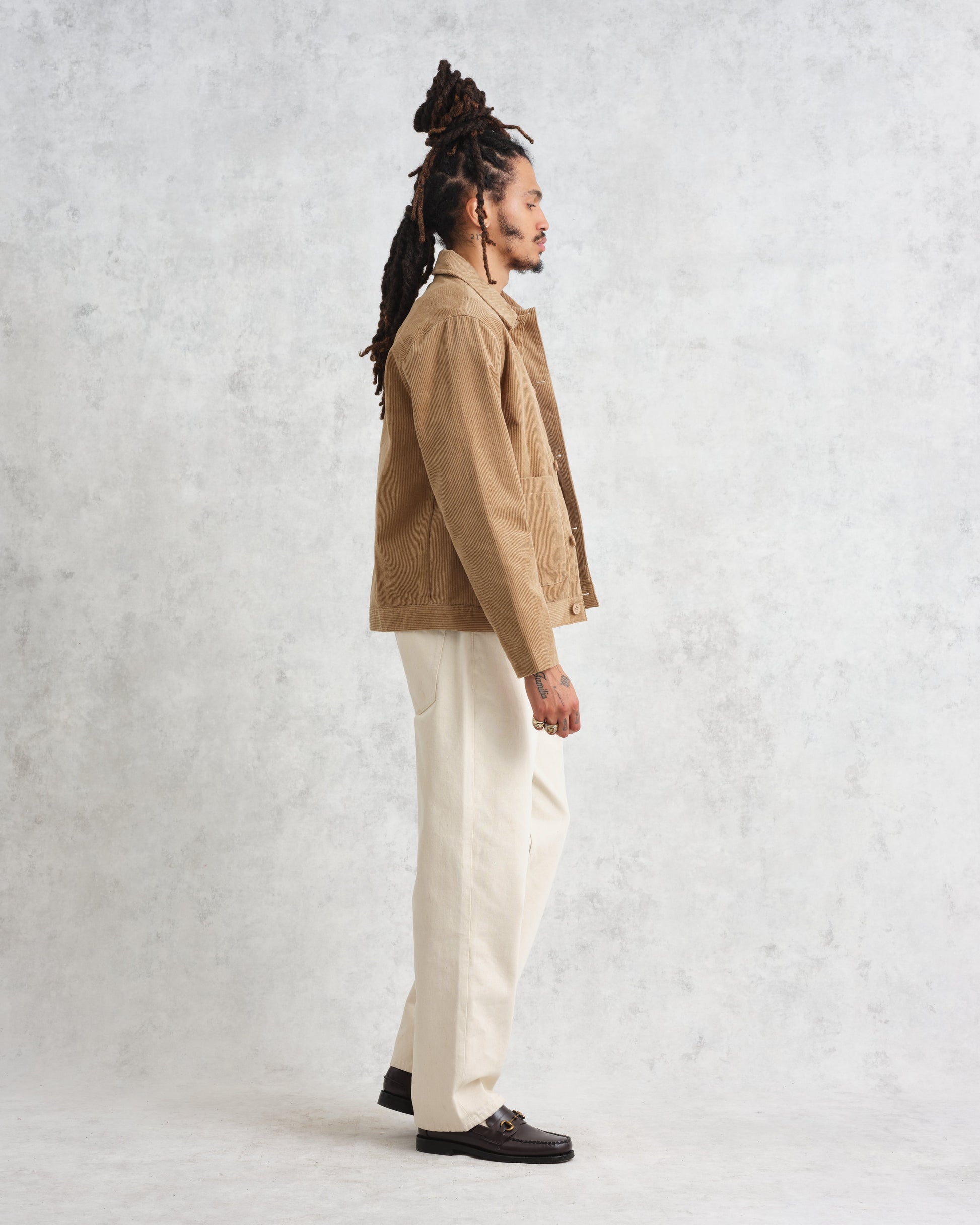wax london men's Landmark - Sand Corduroy Chore Jacket