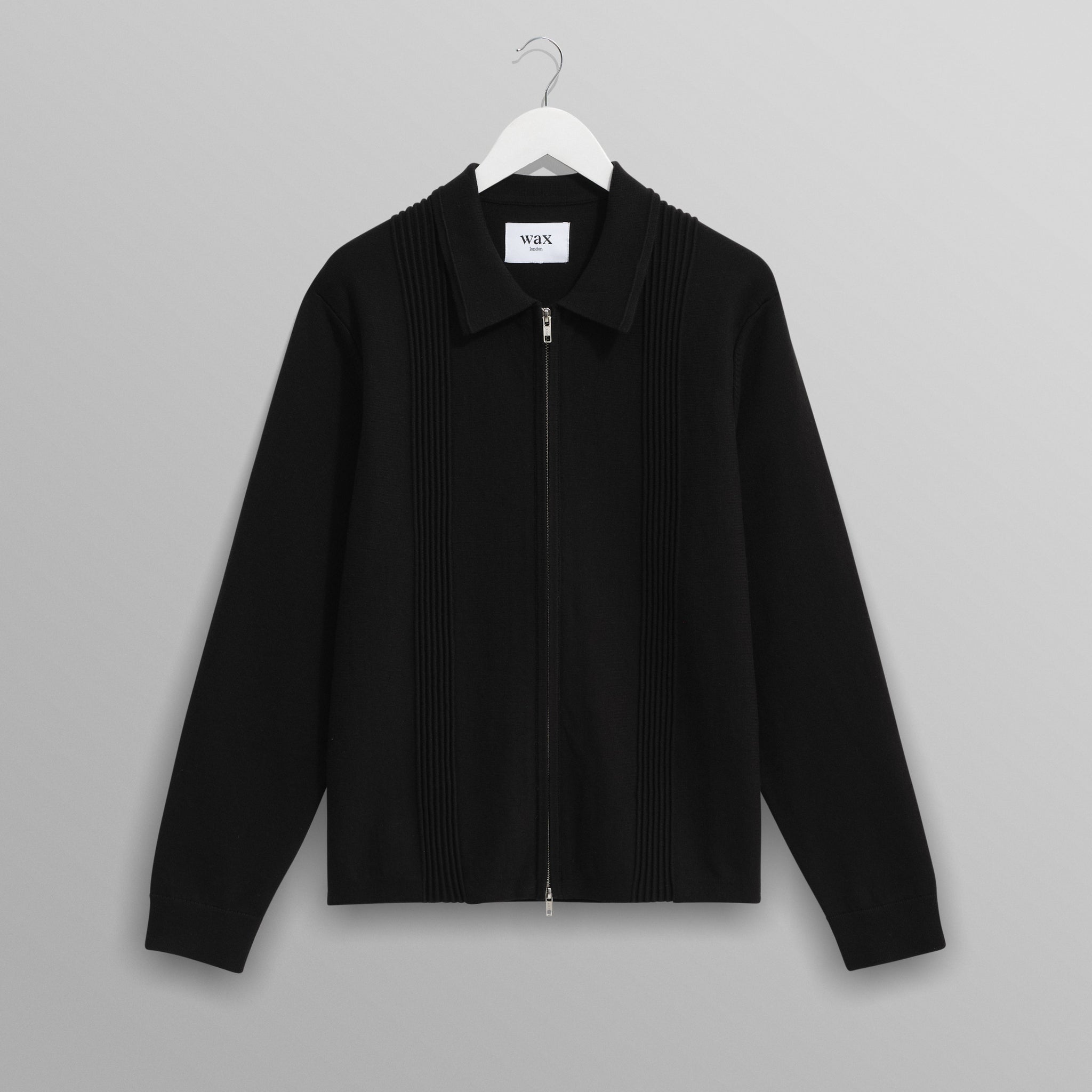 wax london men's Lennox - Black Milano Stripe Knitted Polo