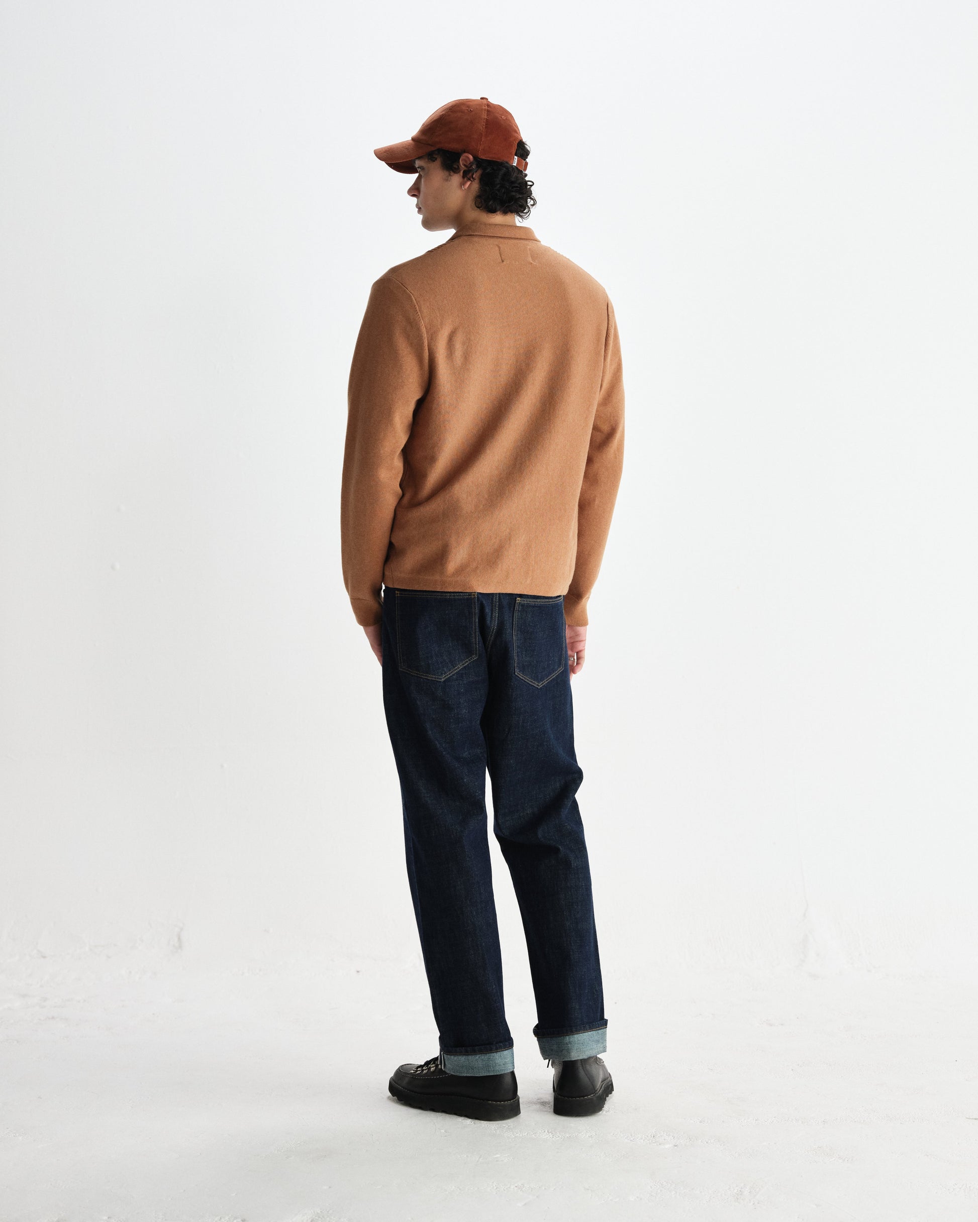 wax london men's Lennox - Camel Milano Stripe Knitted Polo