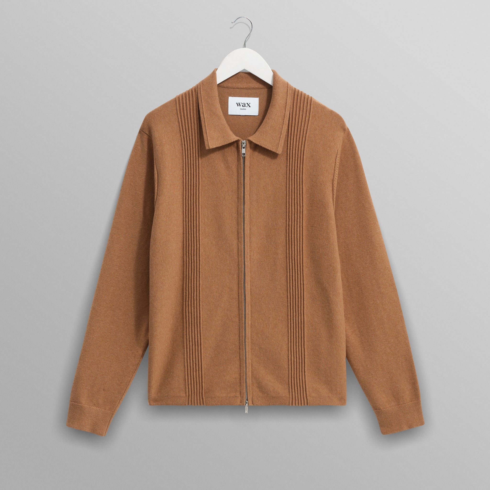 wax london men's Lennox - Camel Milano Stripe Knitted Polo