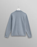wax london men's Lennox - Grey Blue Milano Stripe Knitted Polo