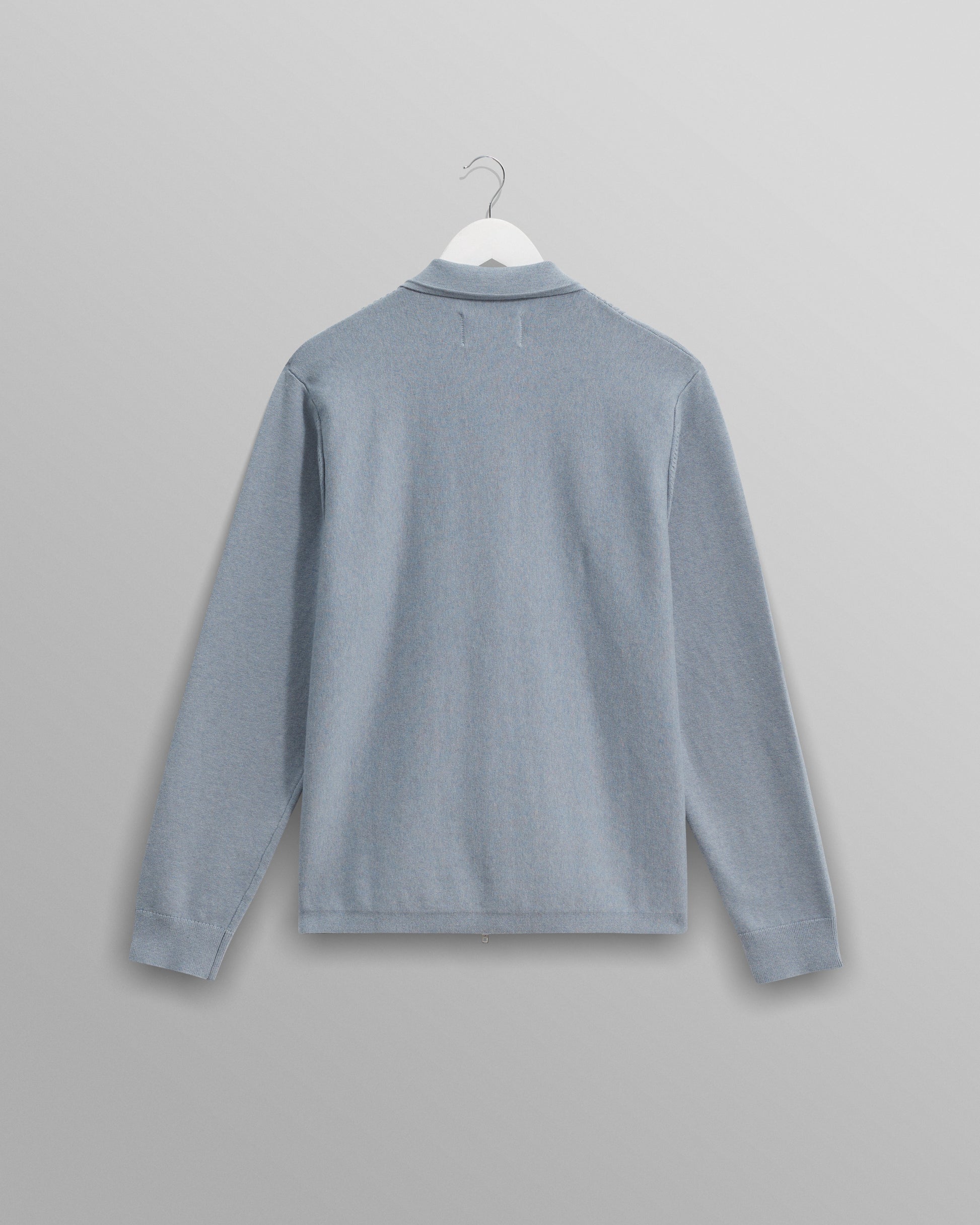 wax london men's Lennox - Grey Blue Milano Stripe Knitted Polo