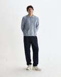 wax london men's Lennox - Grey Blue Milano Stripe Knitted Polo