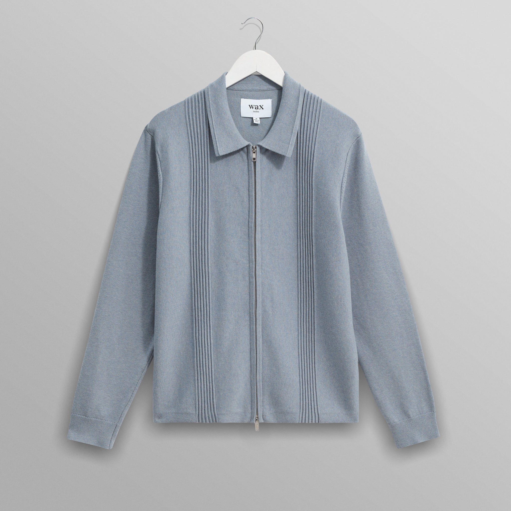 wax london men's Lennox - Grey Blue Milano Stripe Knitted Polo