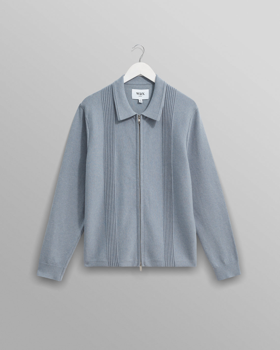 wax london men's Lennox - Grey Blue Milano Stripe Knitted Polo