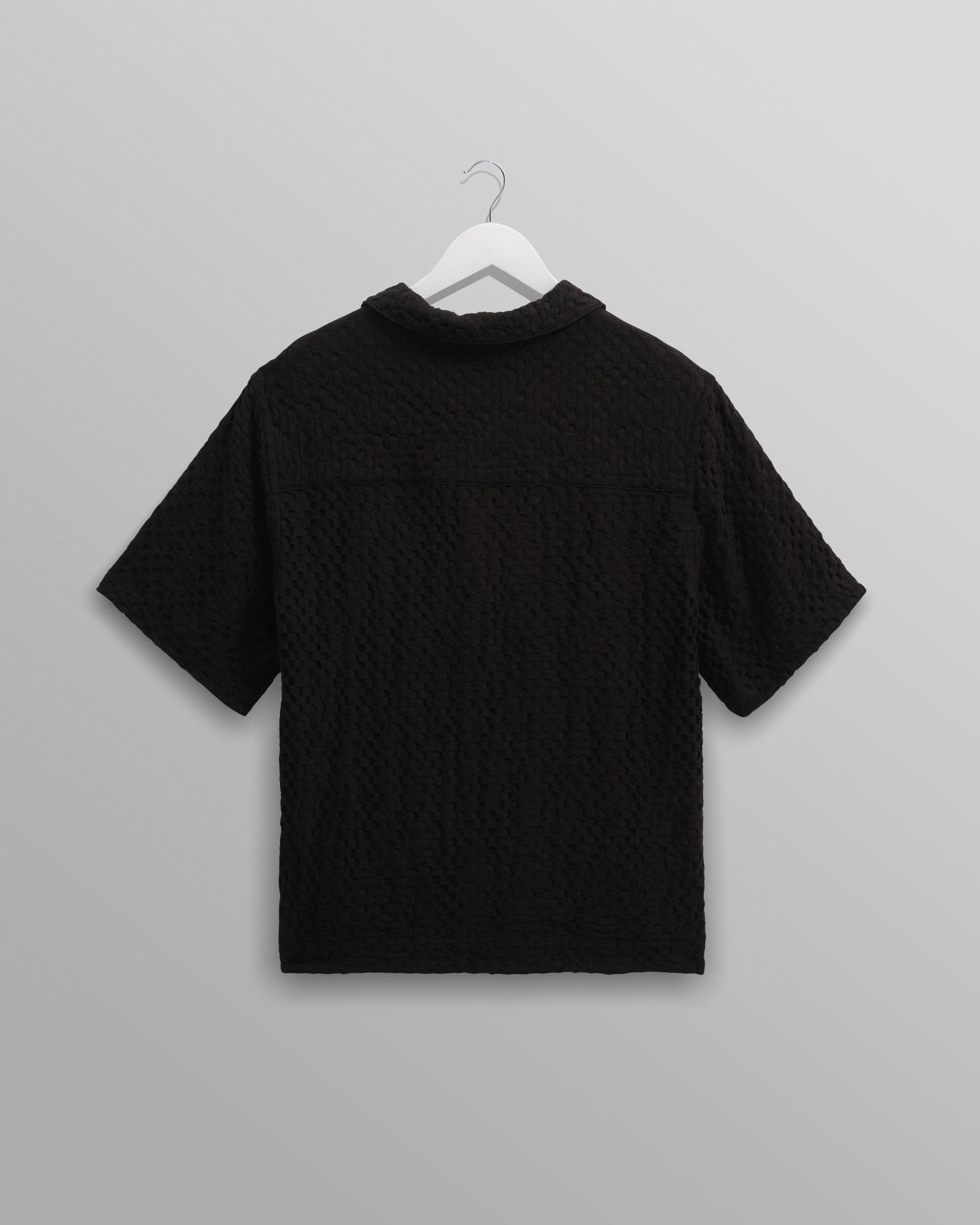 wax london men's Lido - Black Dobby Cotton Weave Short-Sleeve Shirt