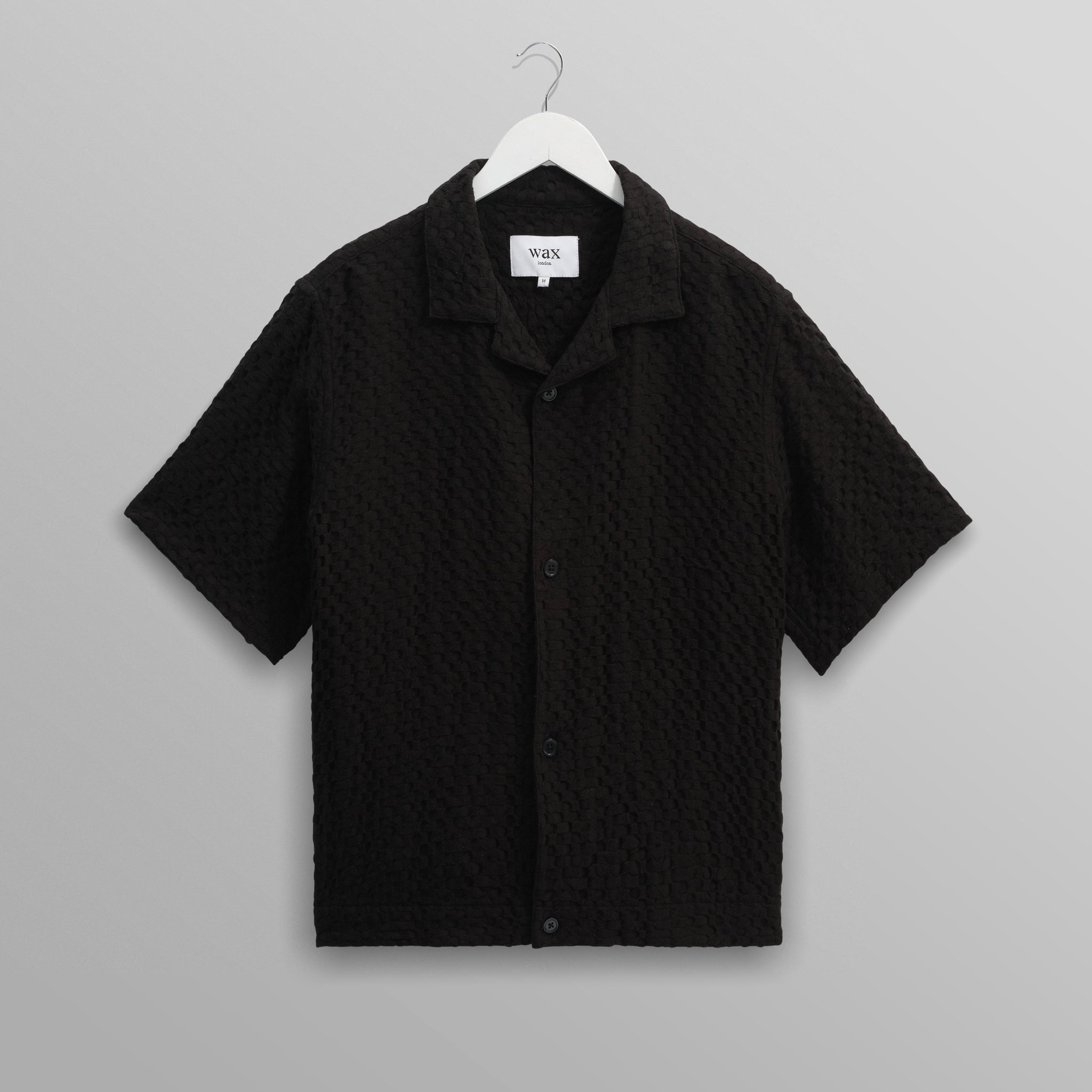 wax london men's Lido - Black Dobby Cotton Weave Short-Sleeve Shirt