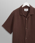 wax london men's Lido - Brown Dobby Cotton Weave Short-Sleeve Shirt