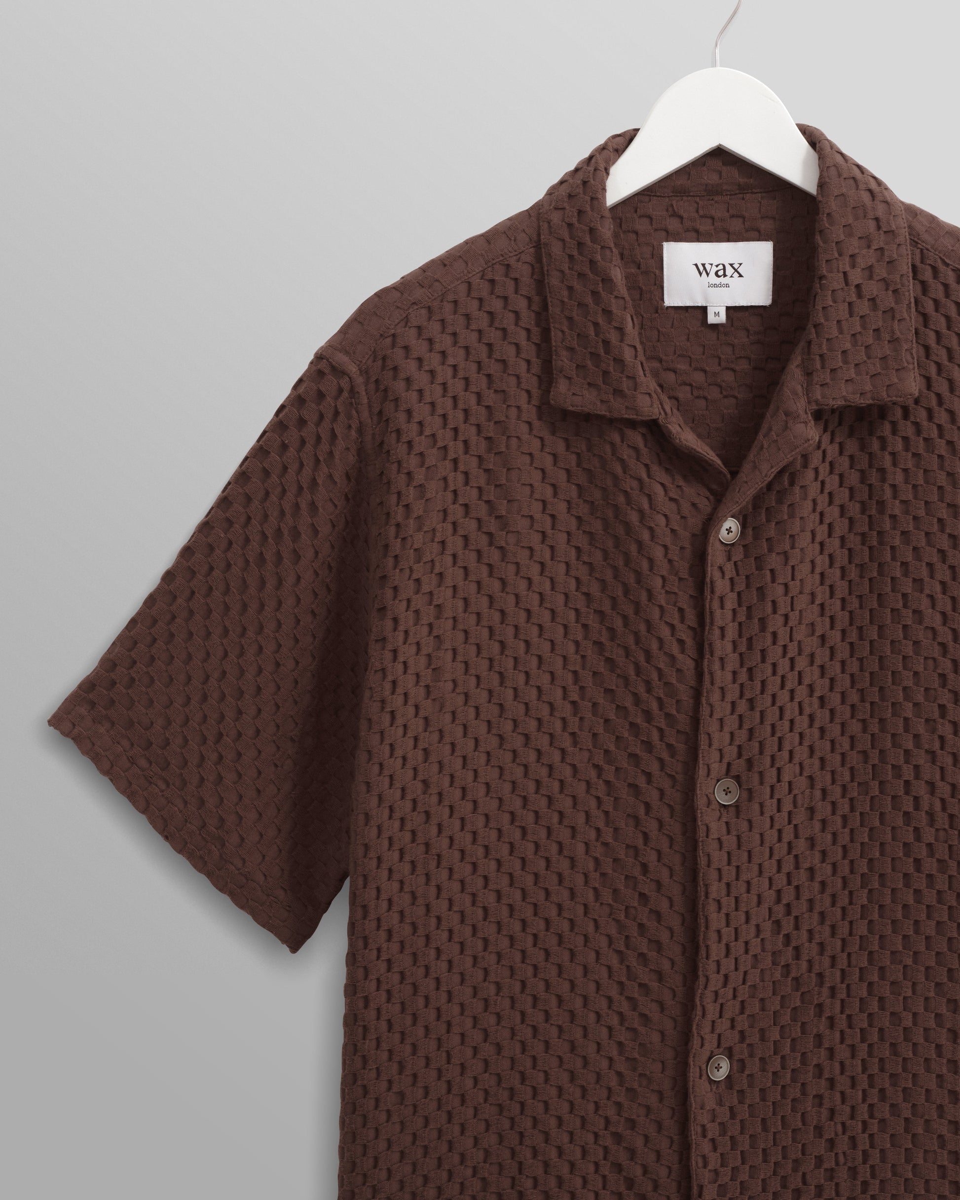 wax london men's Lido - Brown Dobby Cotton Weave Short-Sleeve Shirt