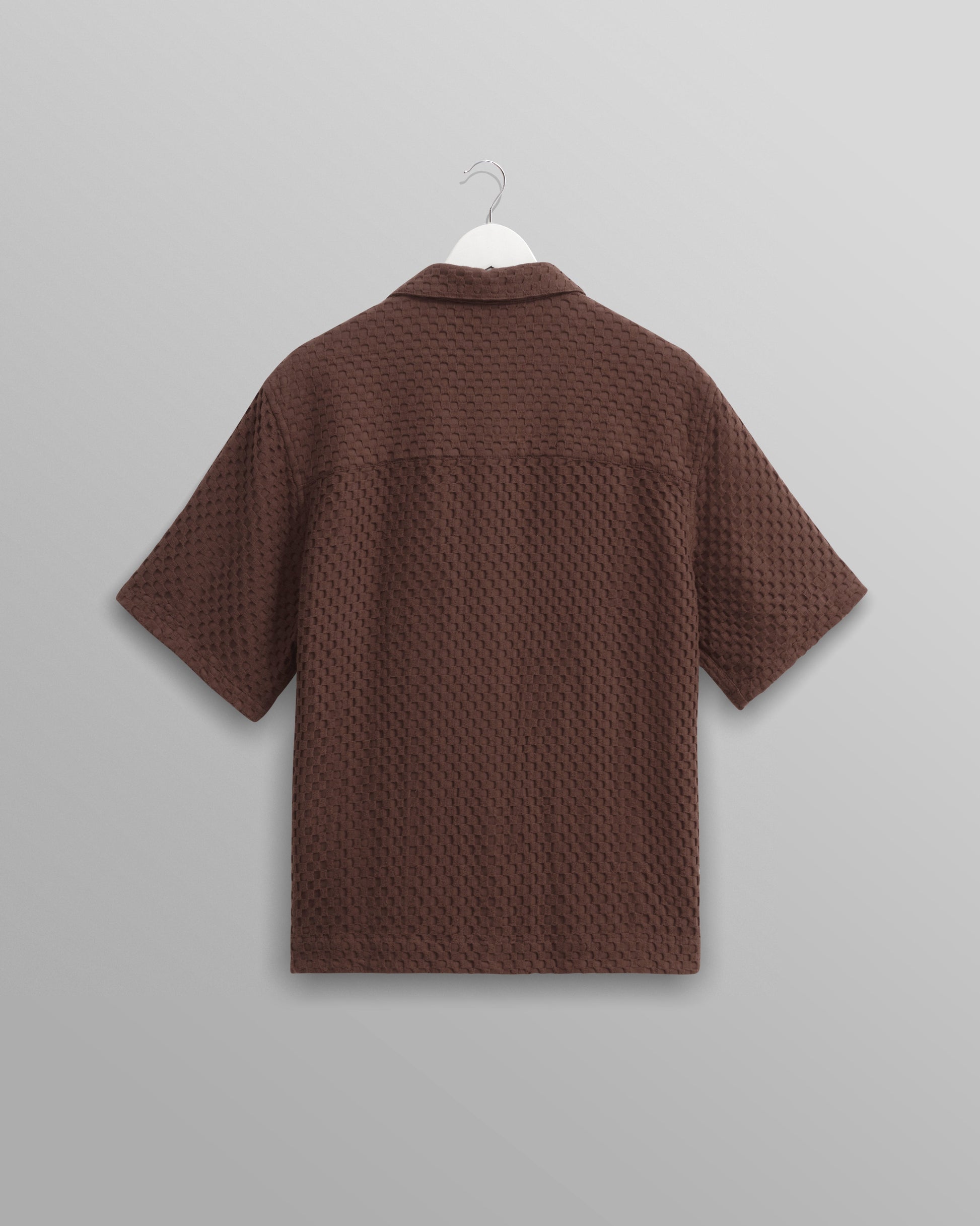 wax london men's Lido - Brown Dobby Cotton Weave Short-Sleeve Shirt
