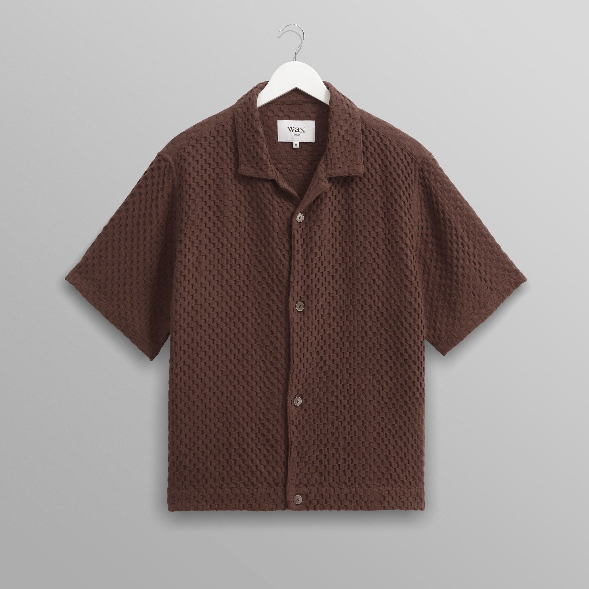 wax london men's Lido - Brown Dobby Cotton Weave Short-Sleeve Shirt