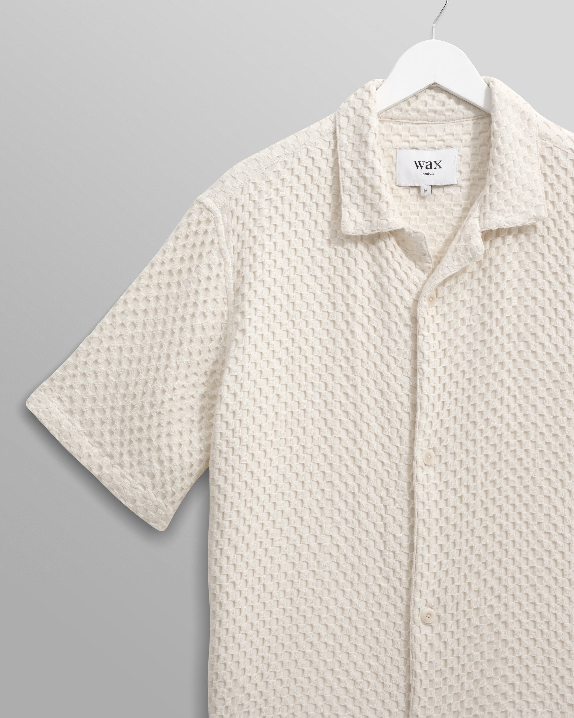 wax london men's Lido - Ecru Dobby Cotton Weave Short-Sleeve Shirt