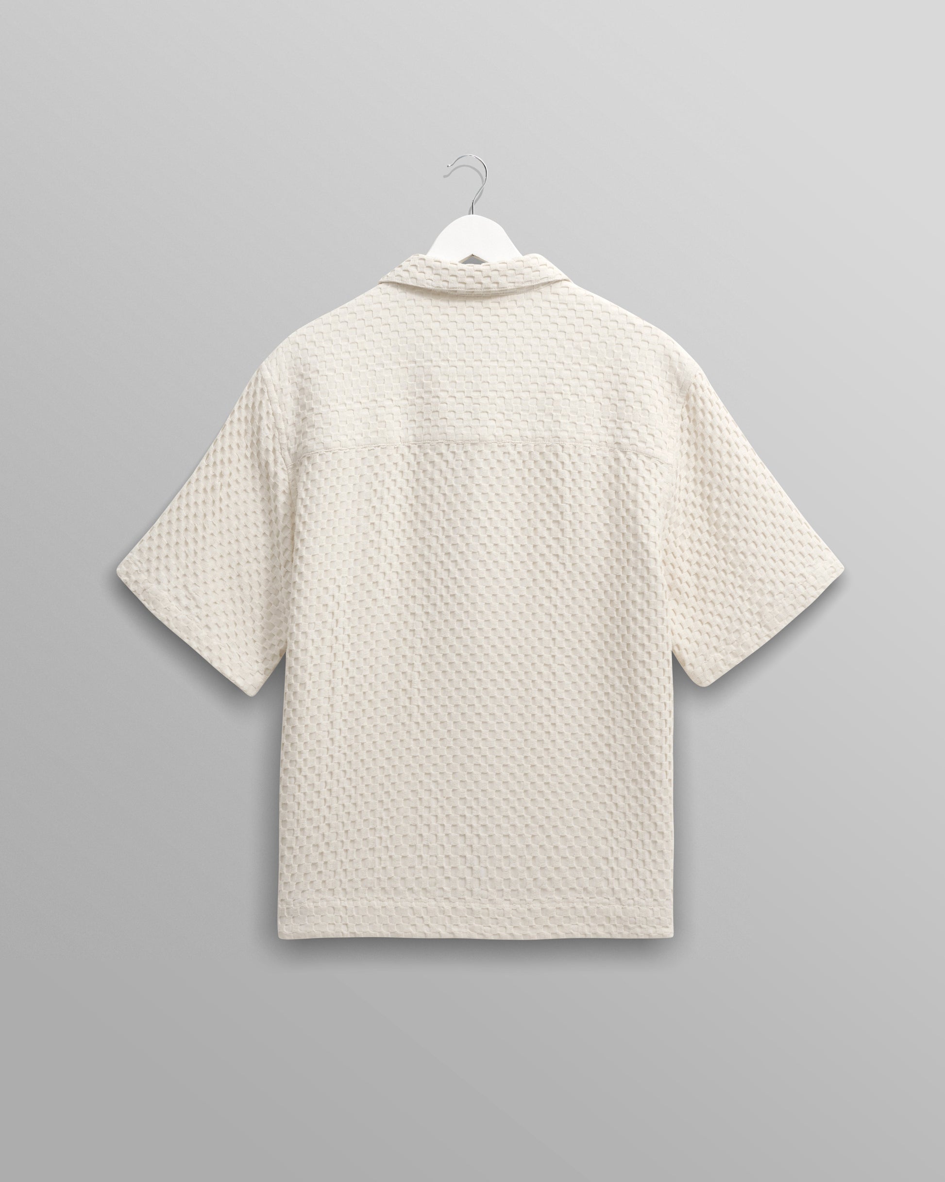 wax london men's Lido - Ecru Dobby Cotton Weave Short-Sleeve Shirt