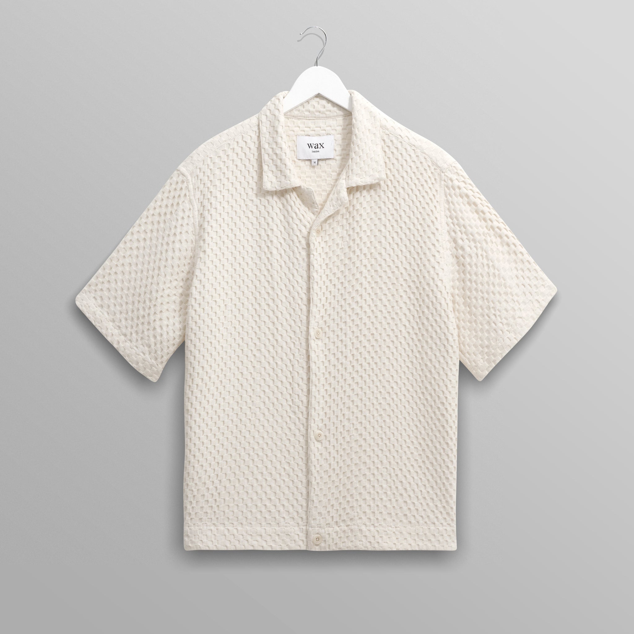 wax london men's Lido - Ecru Dobby Cotton Weave Short-Sleeve Shirt