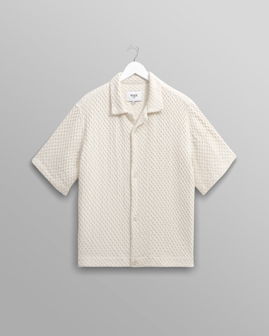 wax london men's Lido - Ecru Dobby Cotton Weave Short-Sleeve Shirt