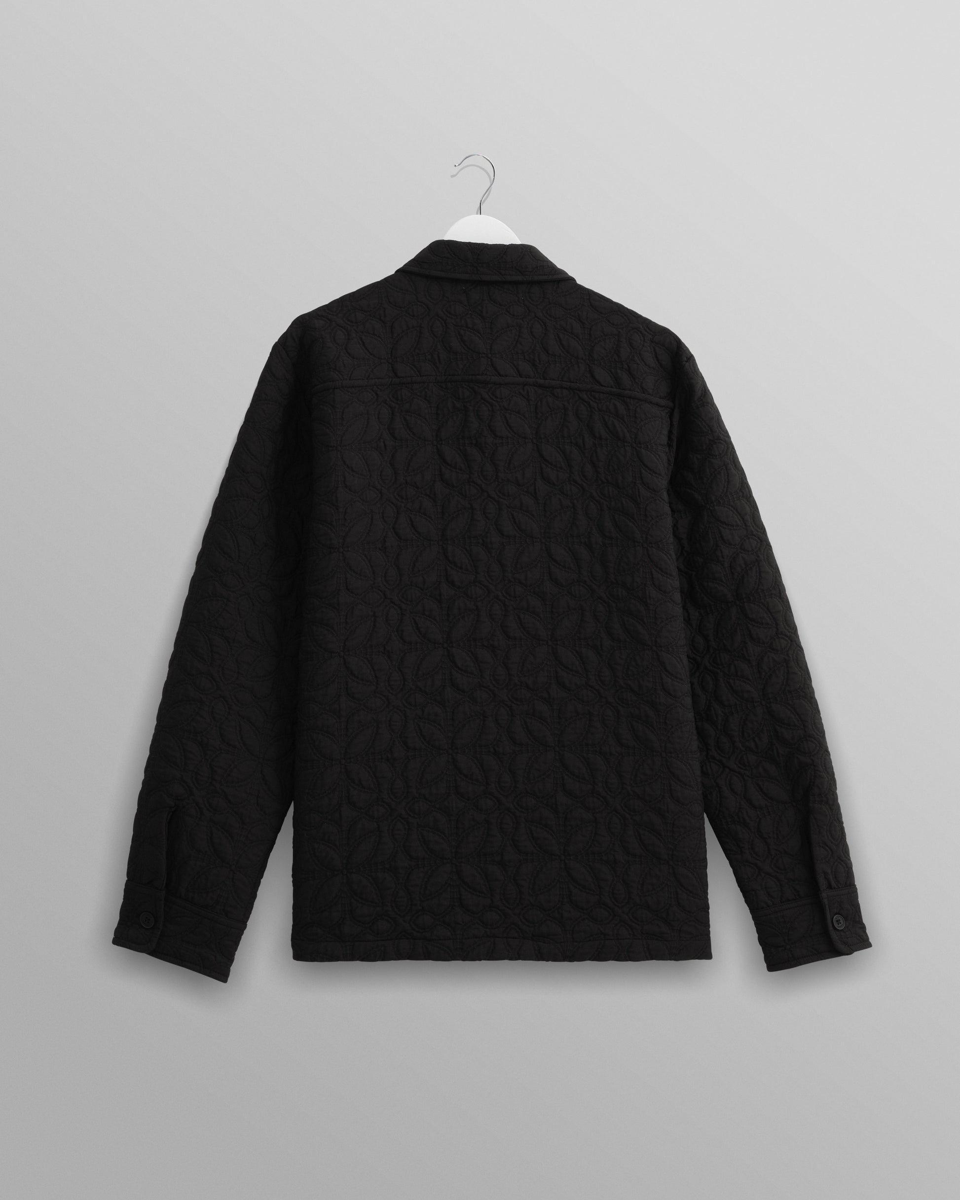 wax london men's Lomond - Black Petal Jacquard Quilted Overshirt