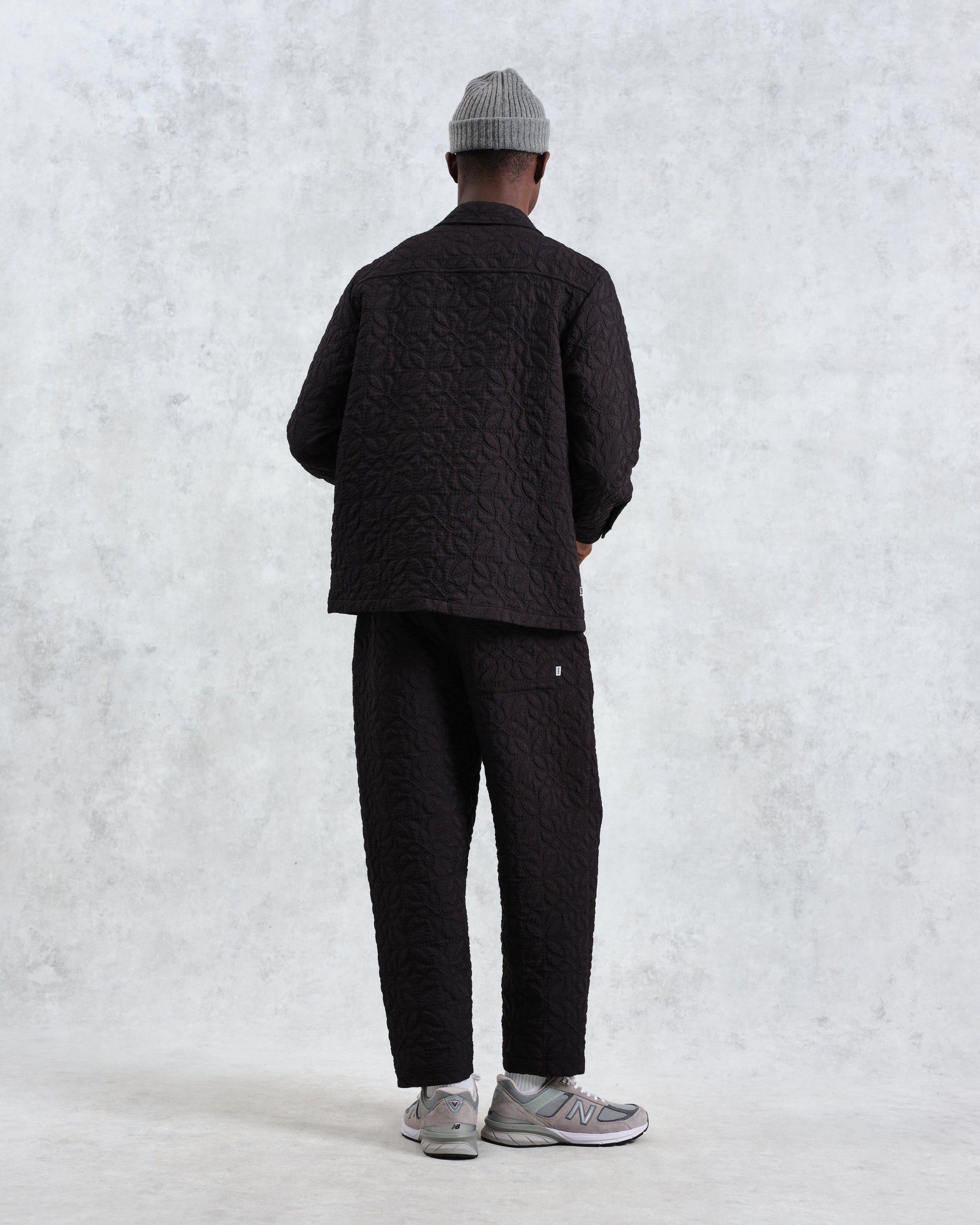 wax london men's Lomond - Black Petal Jacquard Quilted Overshirt