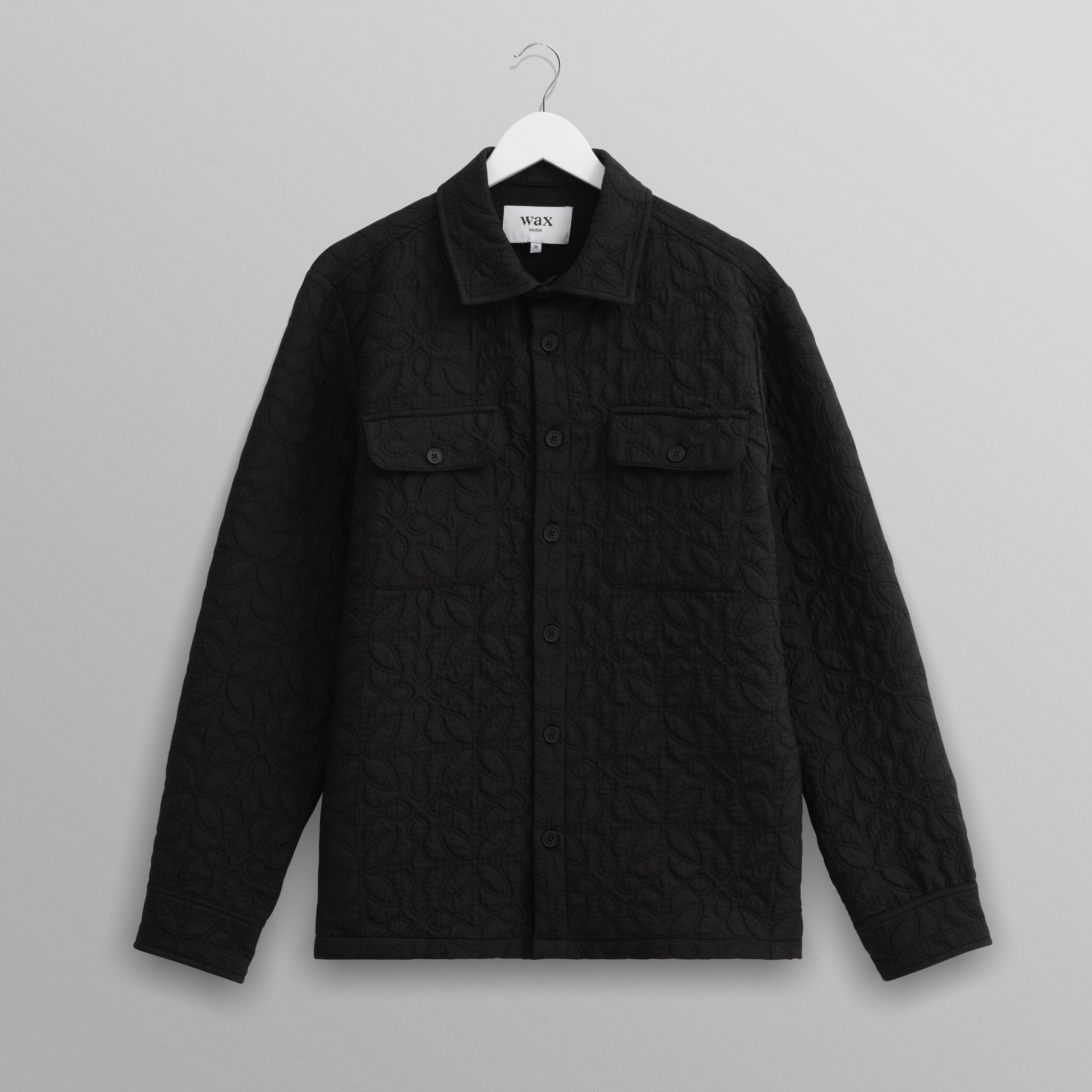 wax london men's Lomond - Black Petal Jacquard Quilted Overshirt