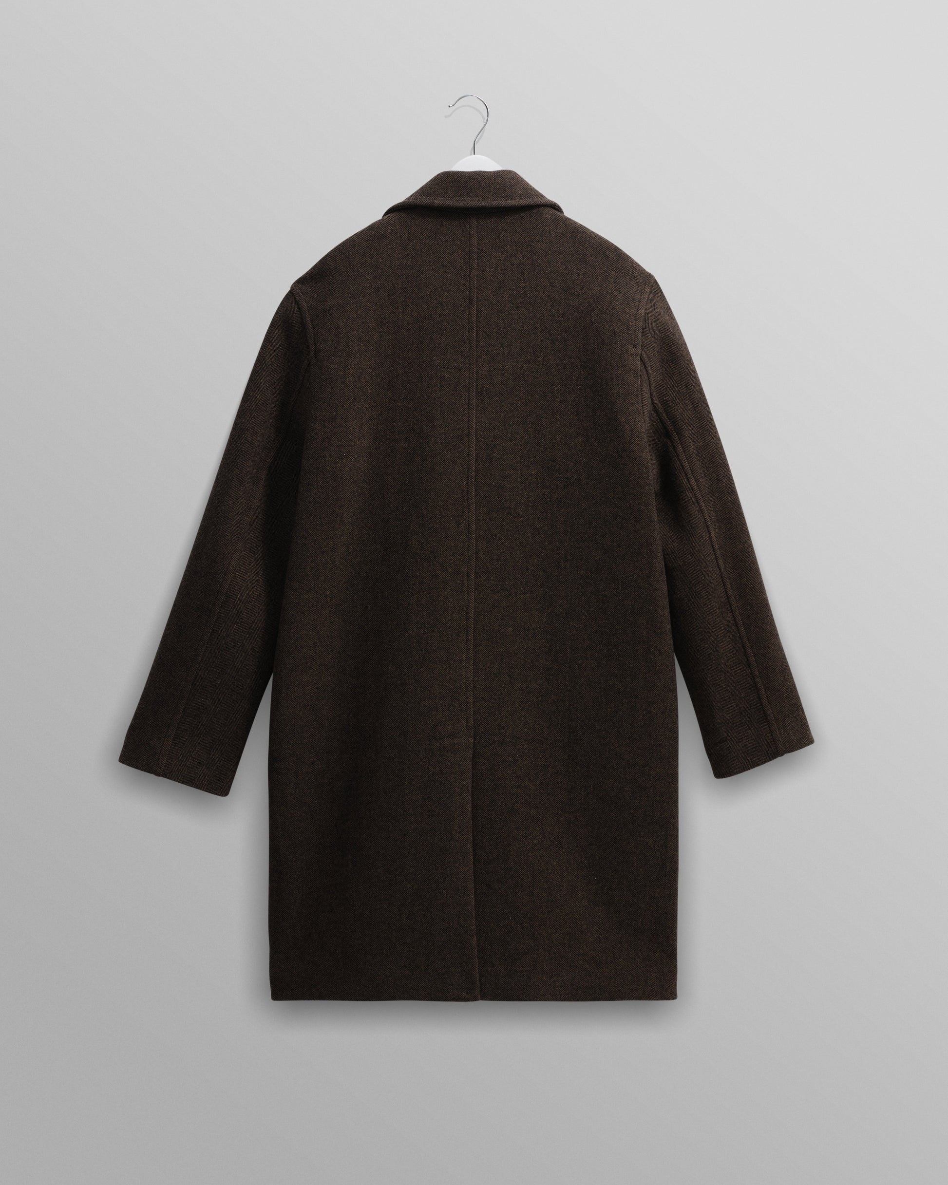wax london men's Magnus - Brown Herringbone Double-Breasted Wool Overcoat