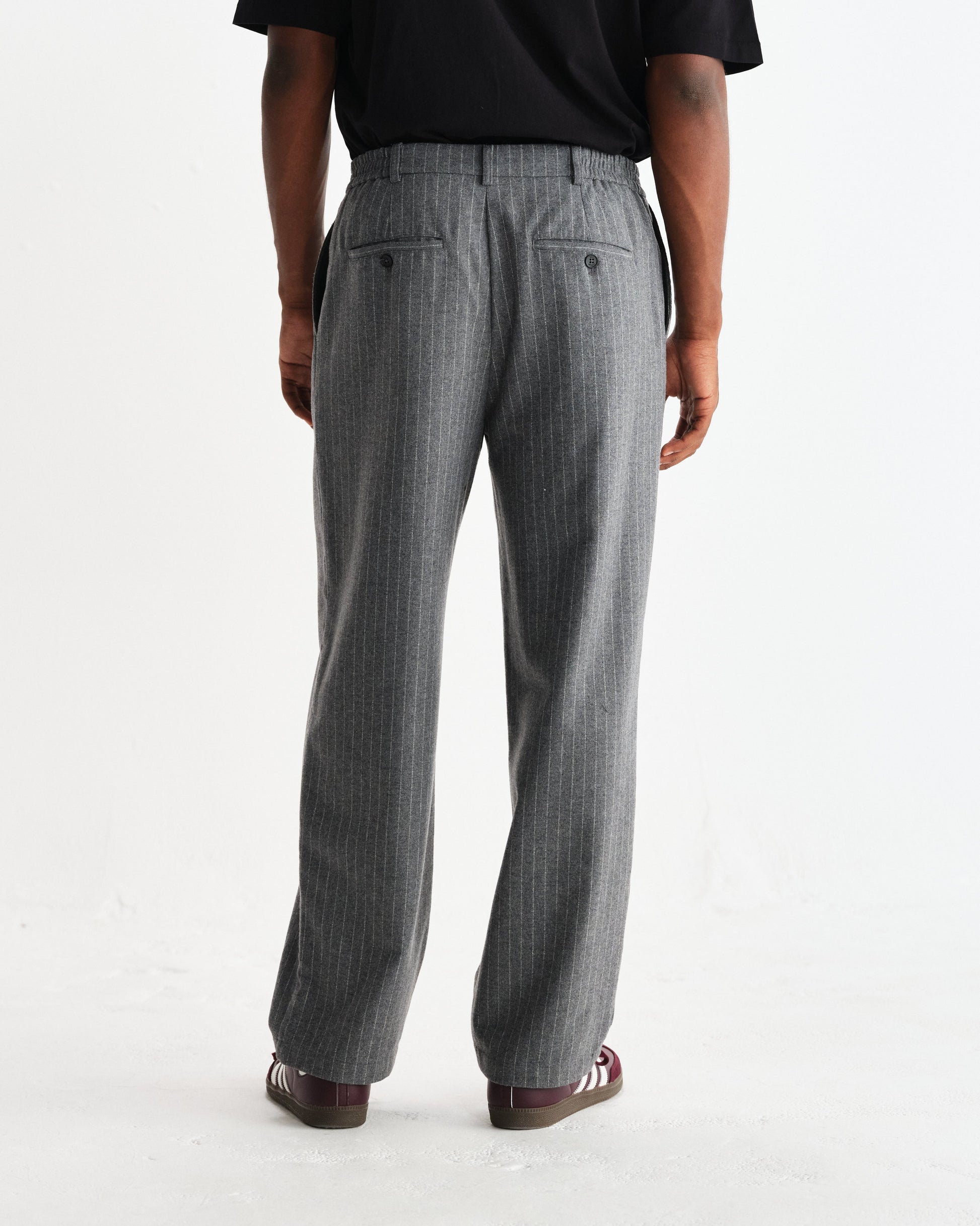wax london men's Malham - Charcoal Grey Pinstripe Wool Trousers